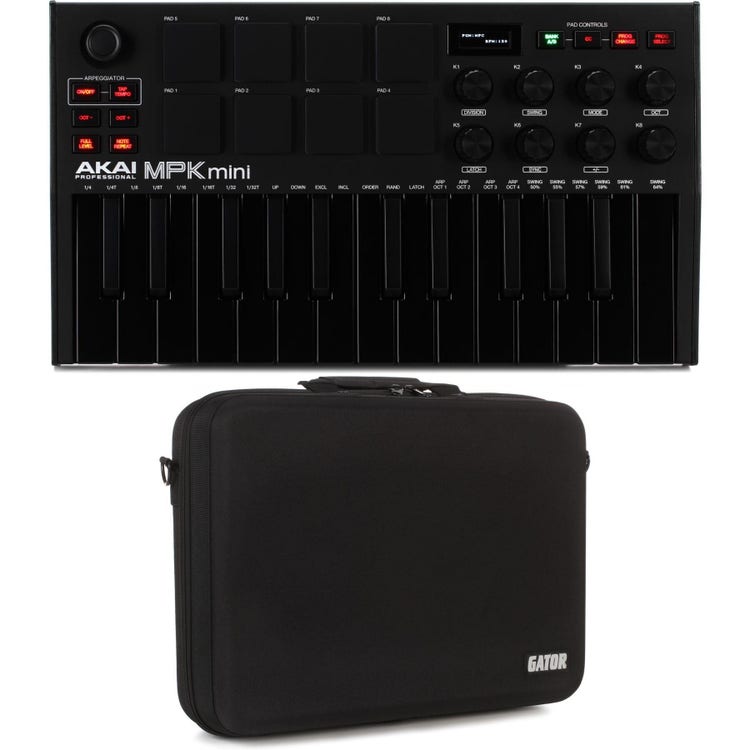 AKAI Professional MPK Mini MK3 25 Key USB MIDI Keyboard Controller with 8  Backlit Drum Pads, 8 Knobs and Music Production Software, Black 