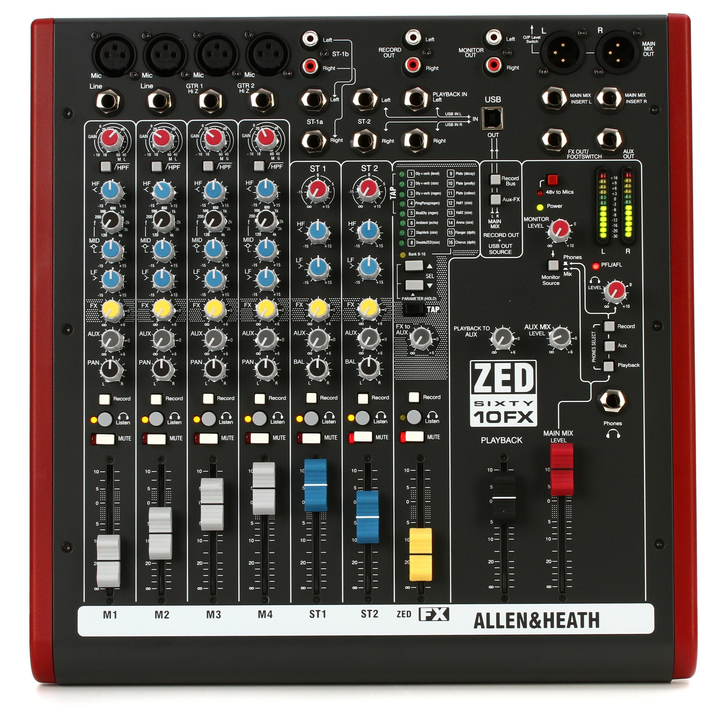 Allen & Heath ZED60-10FX 10-channel Mixer with USB Audio Interface and  Effects