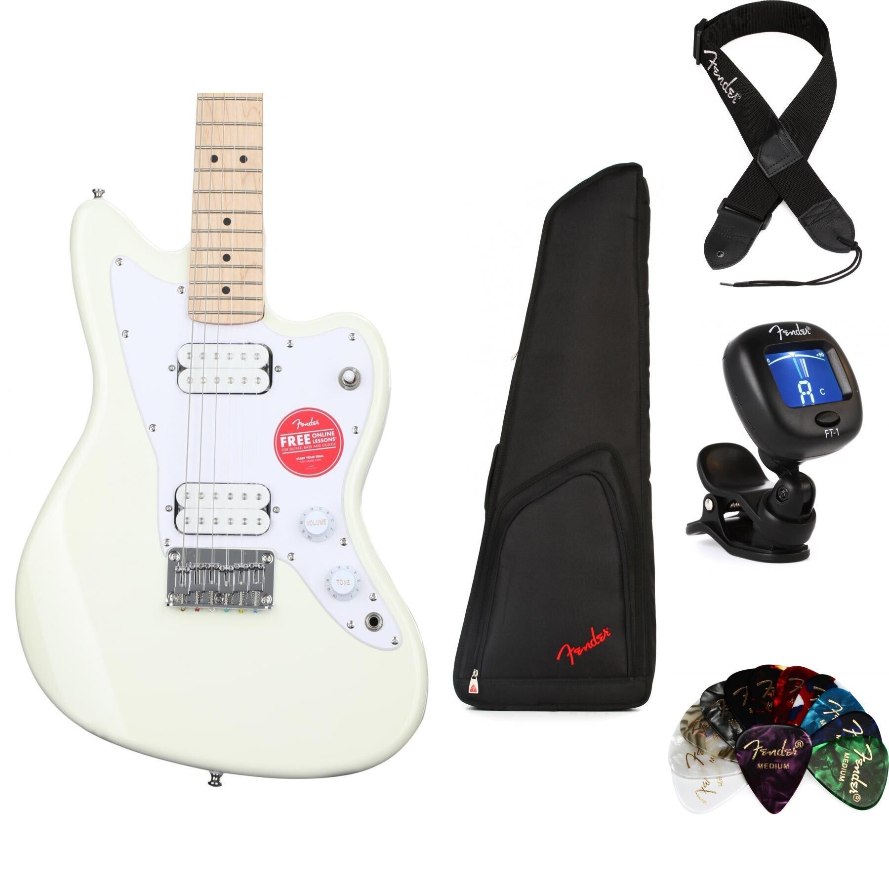 Squier Mini Jazzmaster HH Essentials Bundle - Olympic White with