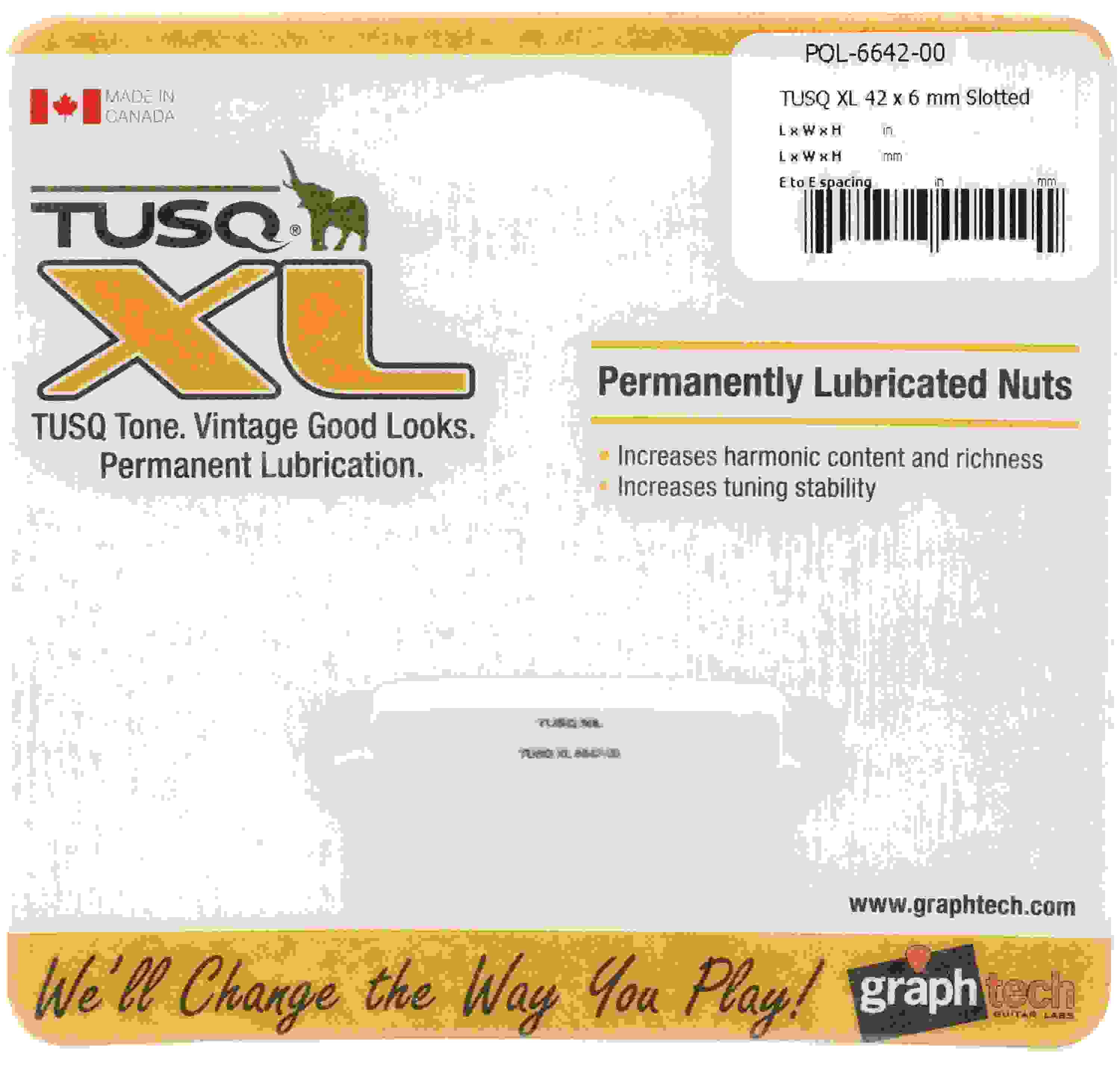 Graph Tech PQL-6642-00 TUSQ XL Slotted Electric Guitar Nut - 42mm Long x 6mm Wide