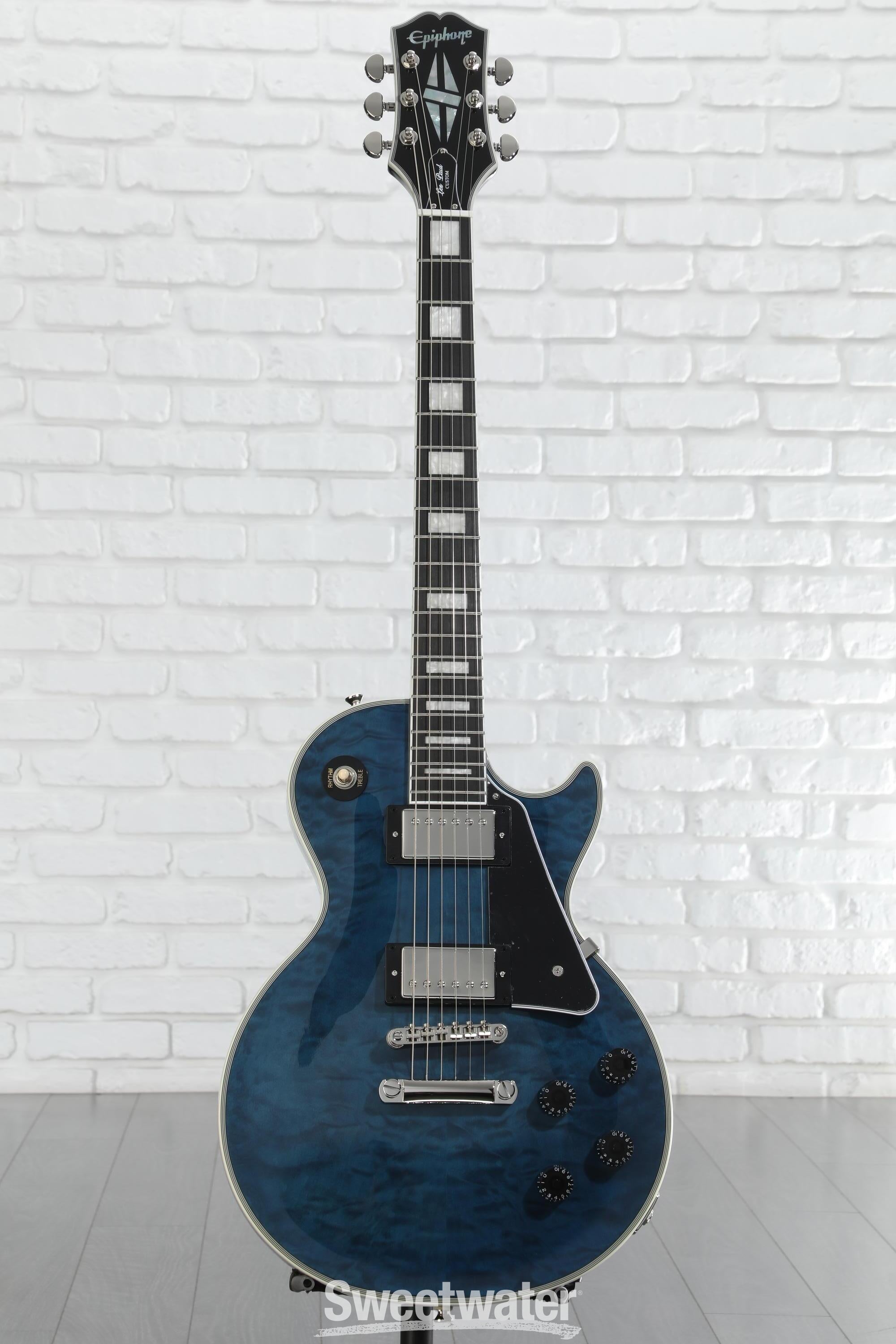 ギター Epiphone Les Paul Quilt Viper Blue Epiphone Les Paul Custom Quilt in Viper Blue w/Premium