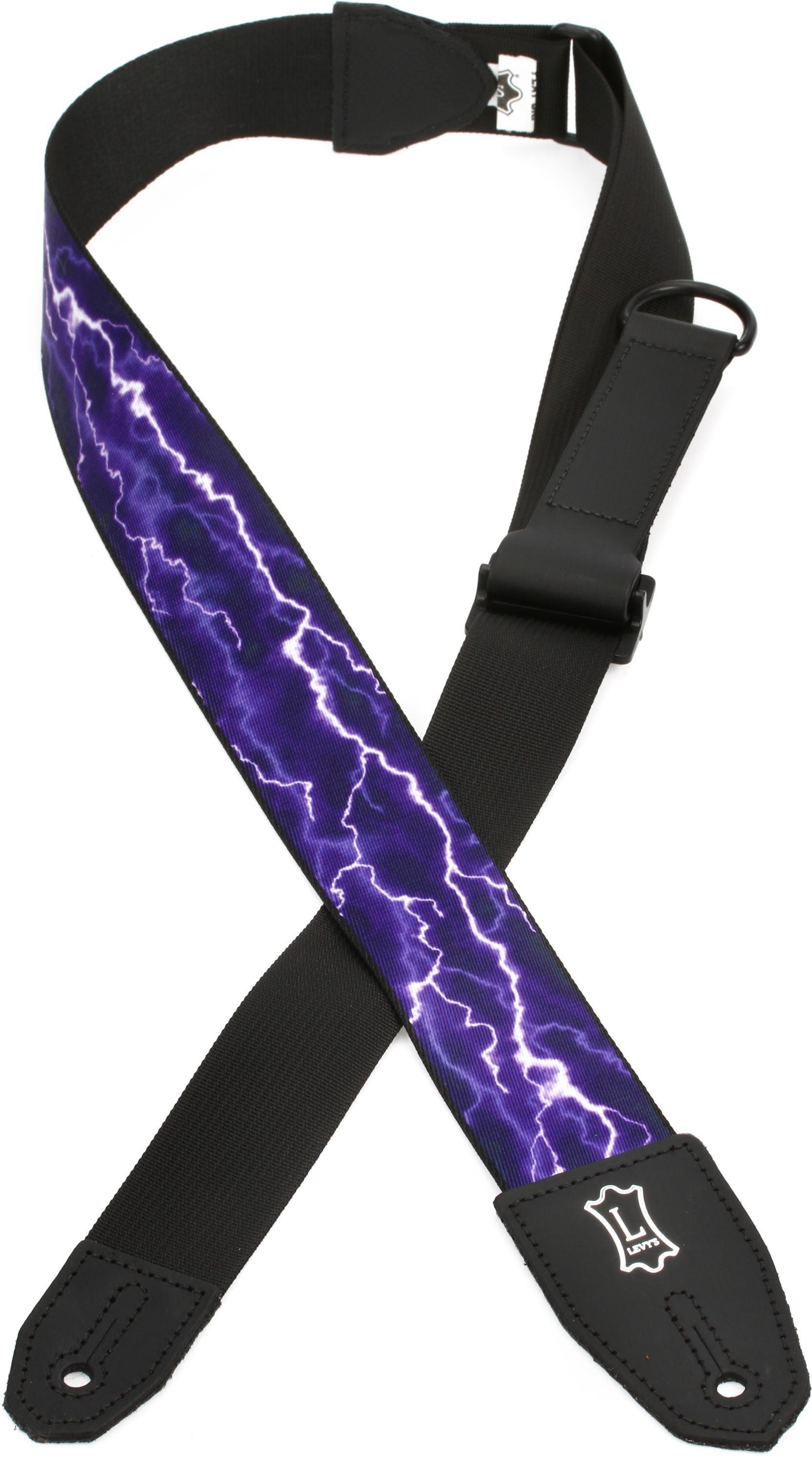 Photo of Levy's MPRH-18 Right Height Polyester Guitar Strap - Lightning Motif