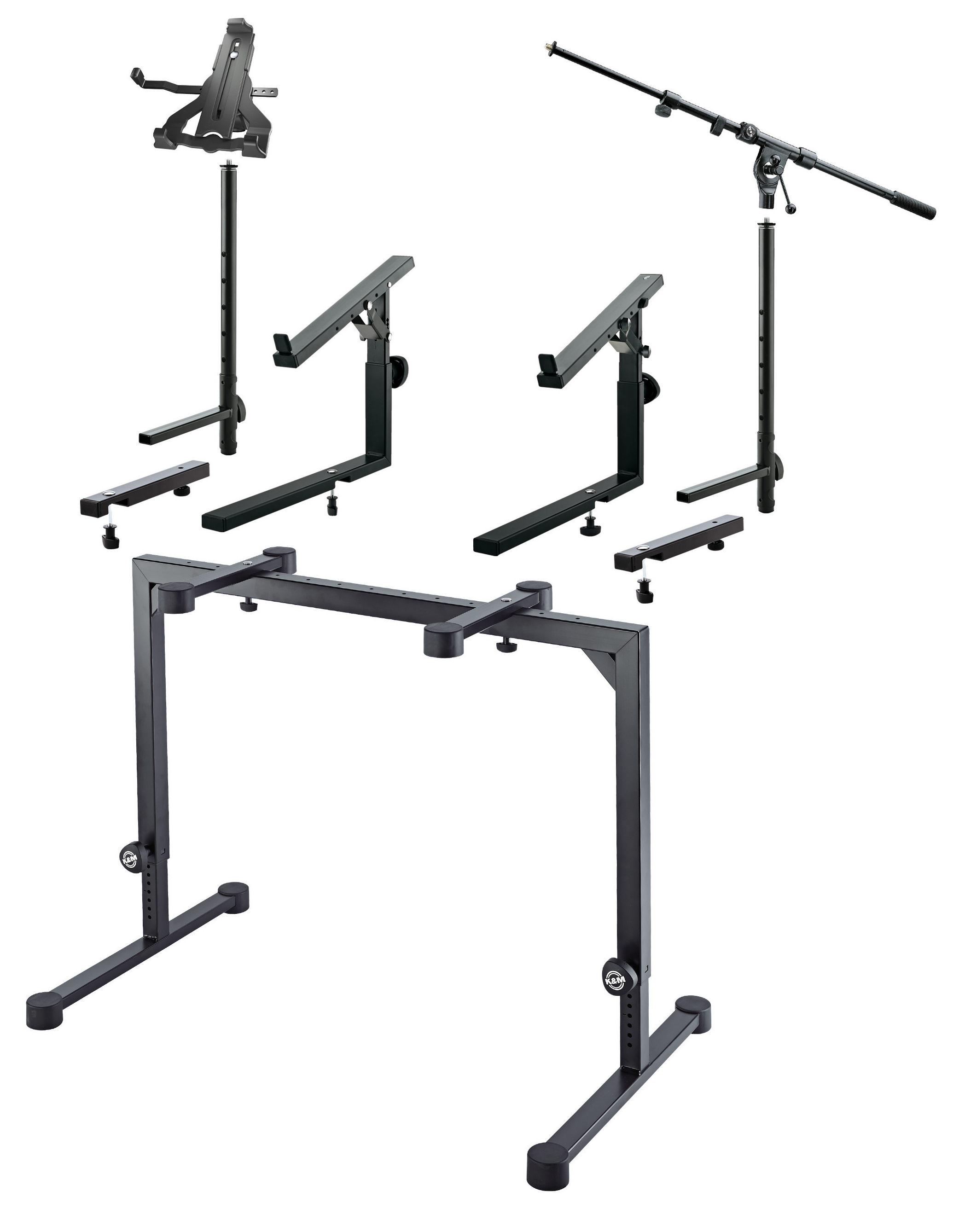 Photo of K&M 18810 Omega Table-Style Keyboard Stand 2 Tier with Mic Boom and Tablet Holder