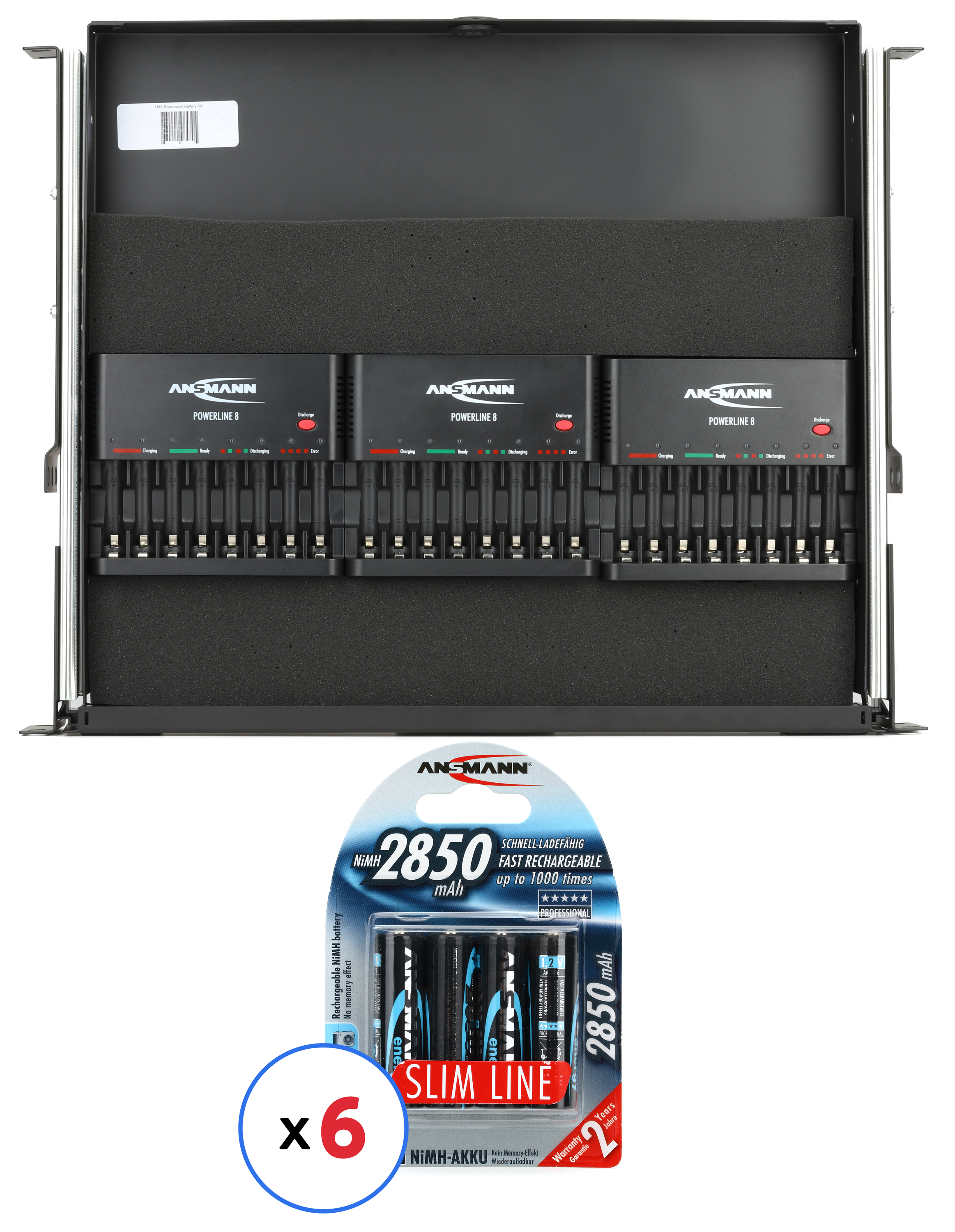 Ansmann Rackmount Drawer with 3 Powerline 8 Battery Chargers and 24 AA Batteries