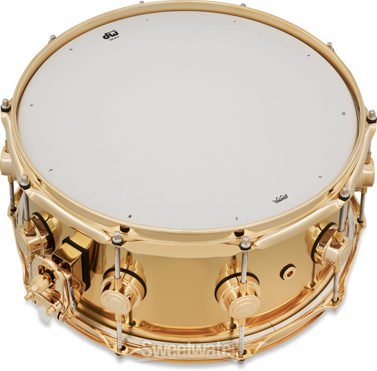DW Collector's Series Metal Snare Drum - 6.5 inch x 14 inch, Polished Brass with Gold Hardware