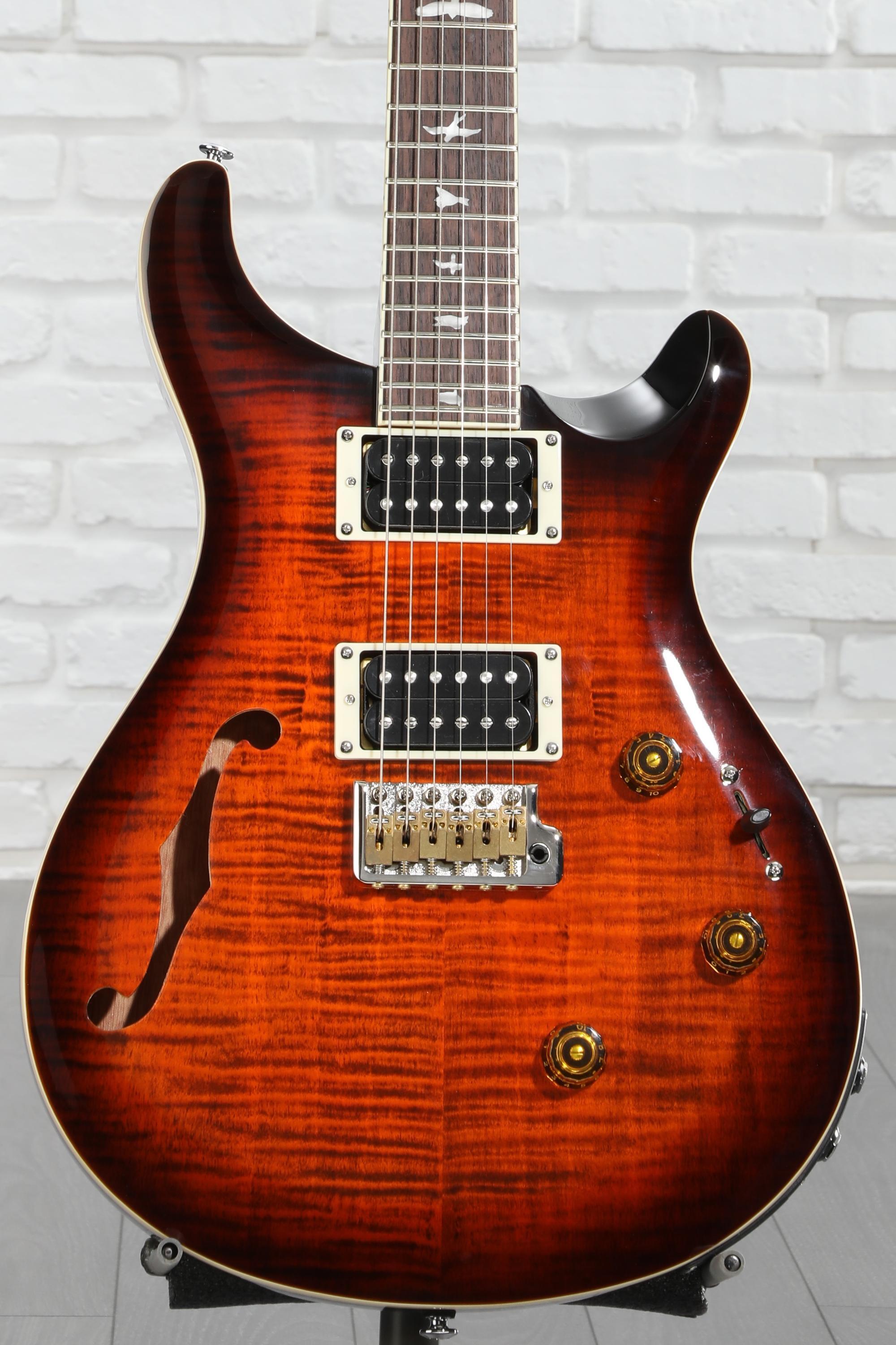 ギター PRS Custom 24 Semi-Hollow PRS SE Custom 24 Semi-Hollow Piezo Electric Guitar - Orange Tiger