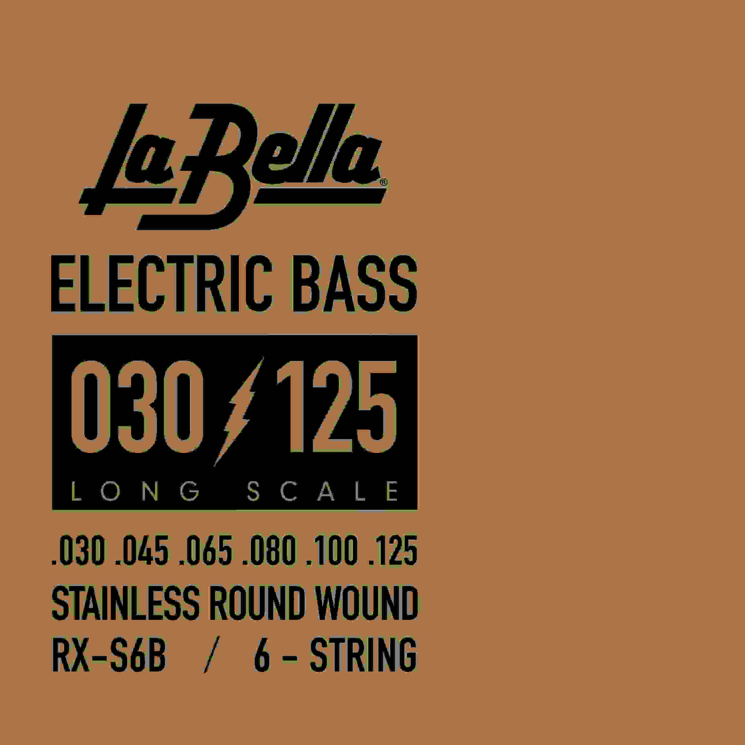 La Bella RX-S6B Rx Stainless Roundwound Bass Guitar Strings - .030-.125 Long Scale, 6-string