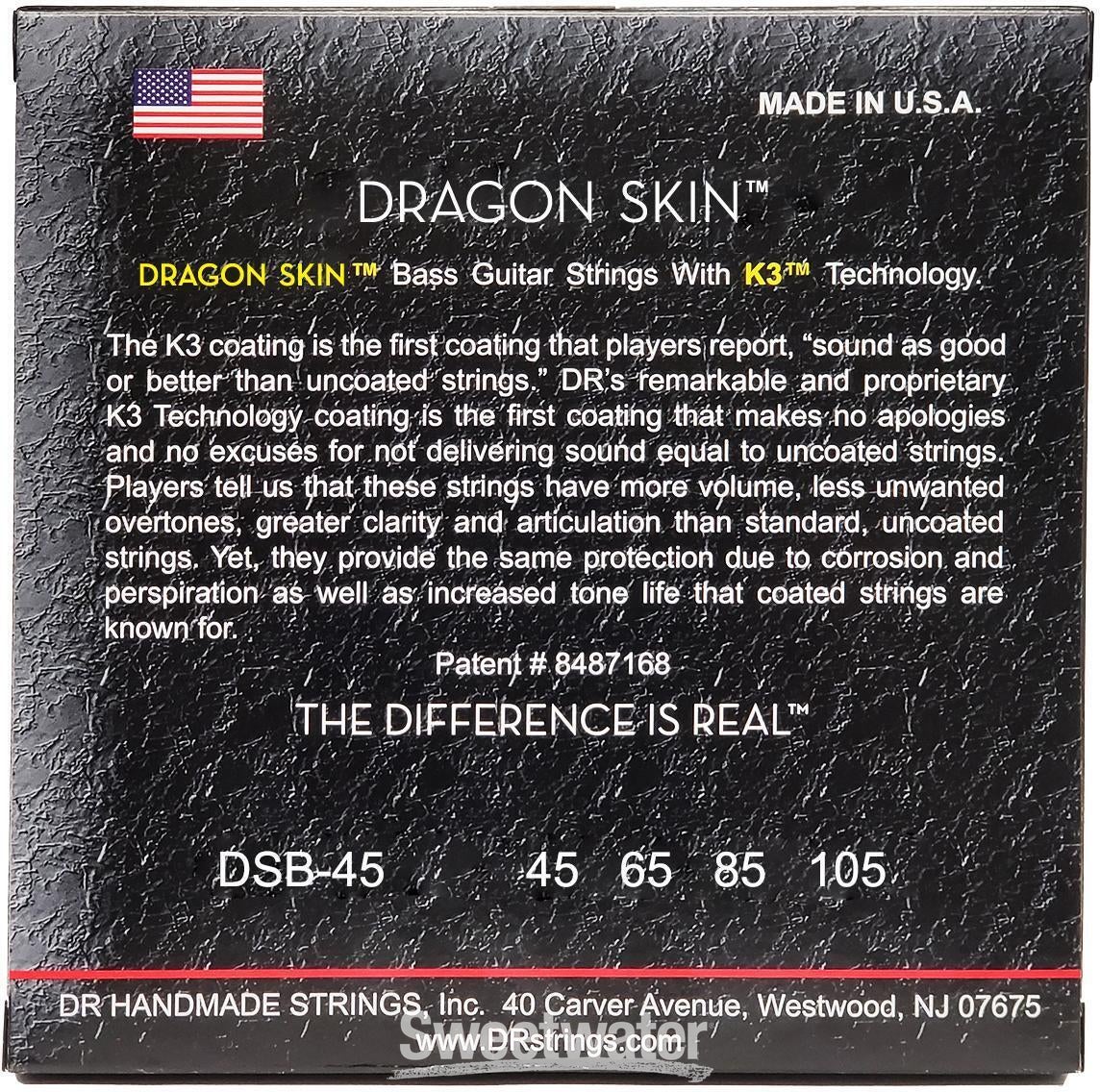 DR Strings DSB 2 45 Dragon Skin Coated Bass Guitar Strings .045