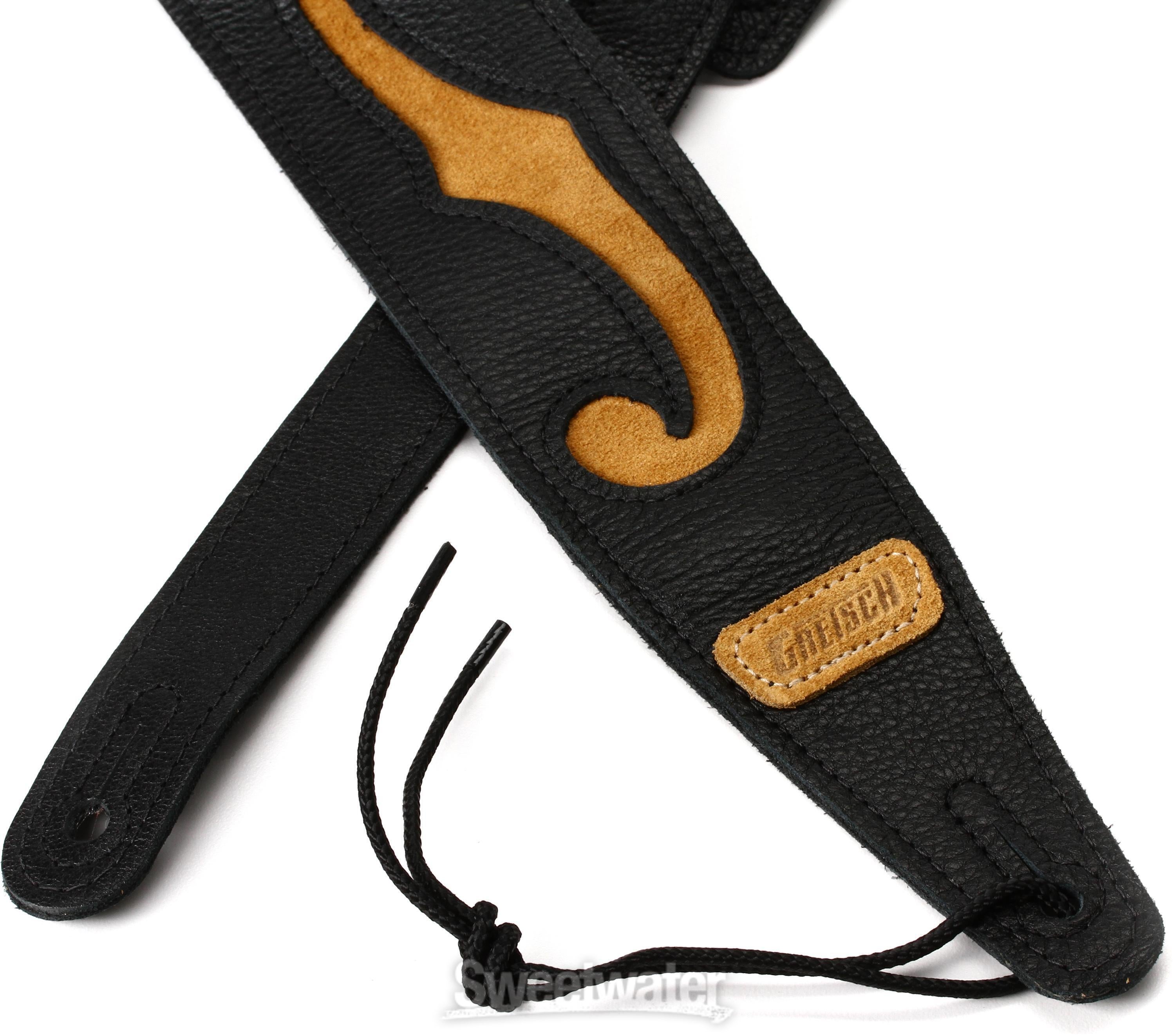 Gretsch F-Holes Leather Strap - Black and Tan | Sweetwater