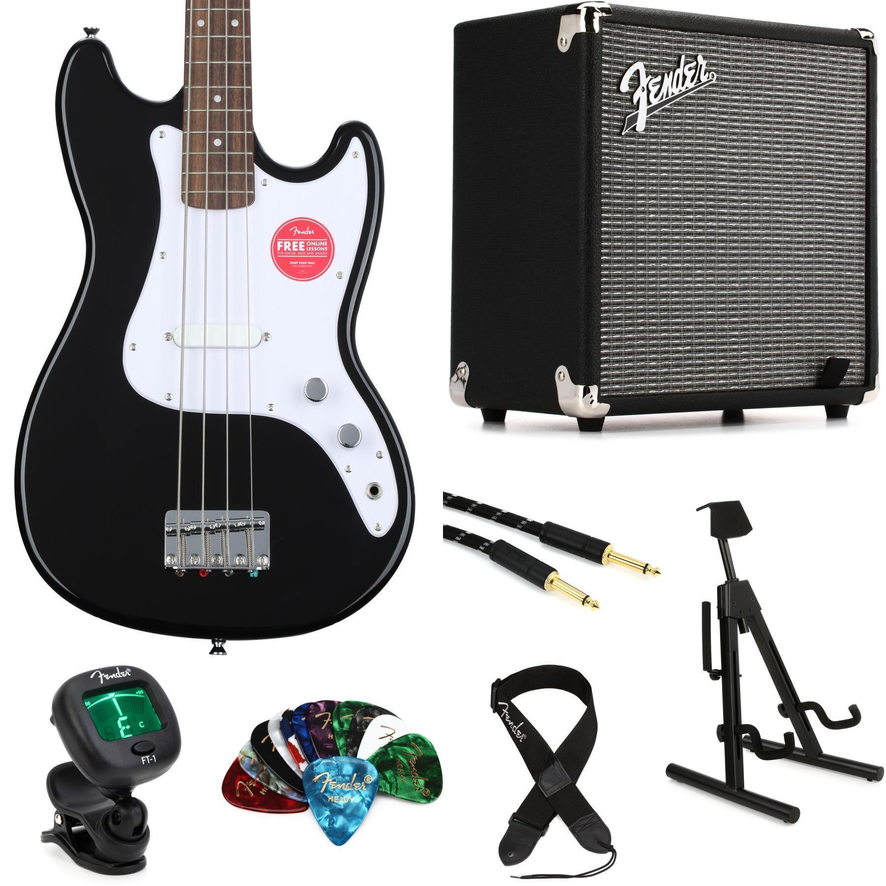 Squier スクワイア　Bronco Bass Affinityケース付き Squier Sonic Bronco Bass and Fender Amp Bundle - Black | Sweetwater