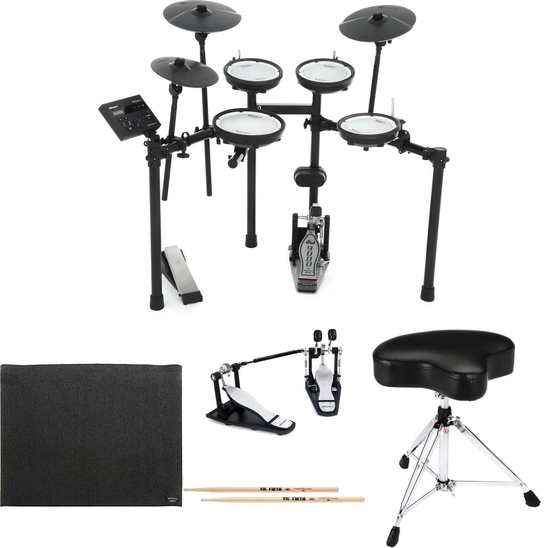 Roland V-Drums TD-07DMK Electronic Drum Set Double Bass Essentials & Mat  Bundle