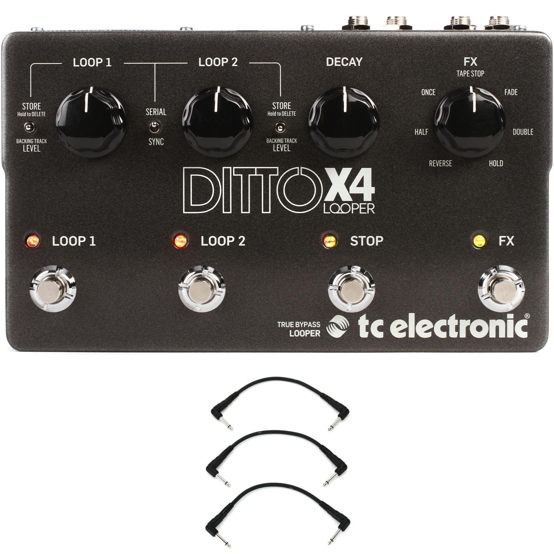 TC Electronic Ditto X4 Looper Pedal with 3 Patch Cables