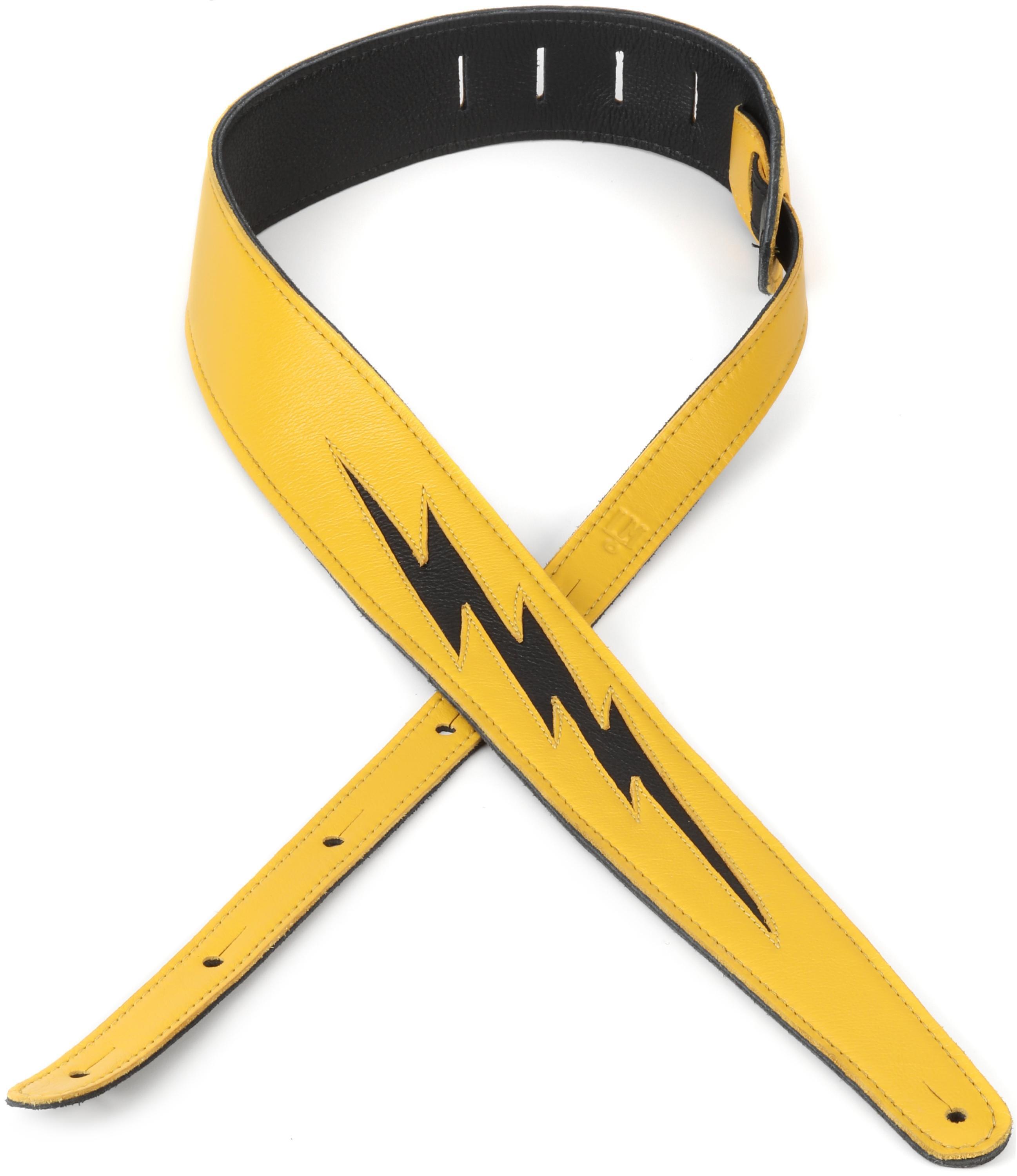 Photo of LM Products The Bolt Leather Guitar Strap - Yellow/Black