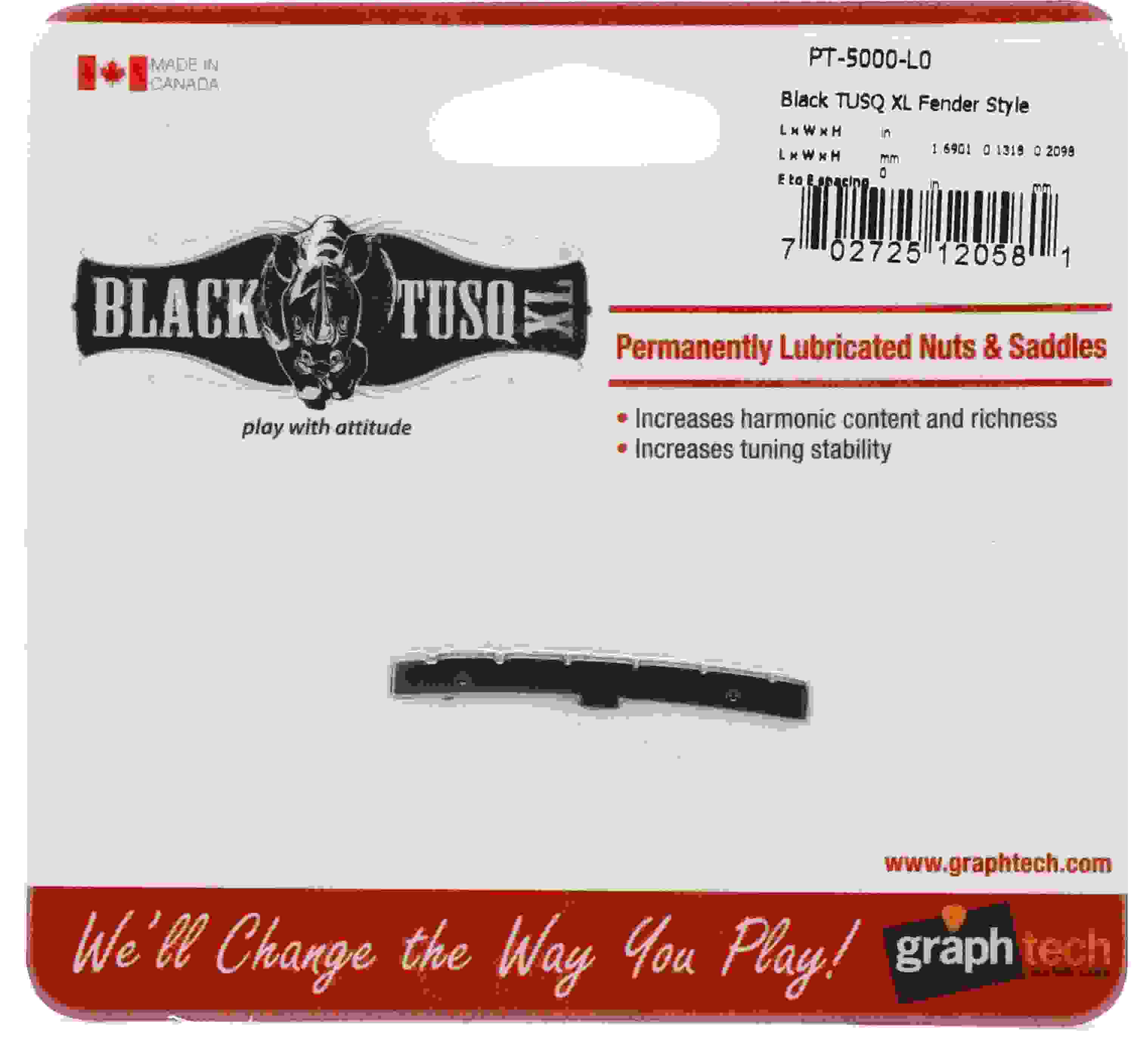 Graph Tech PT-5000-L0 Black TUSQ XL Slotted Left-handed Fender-Style Guitar Nut