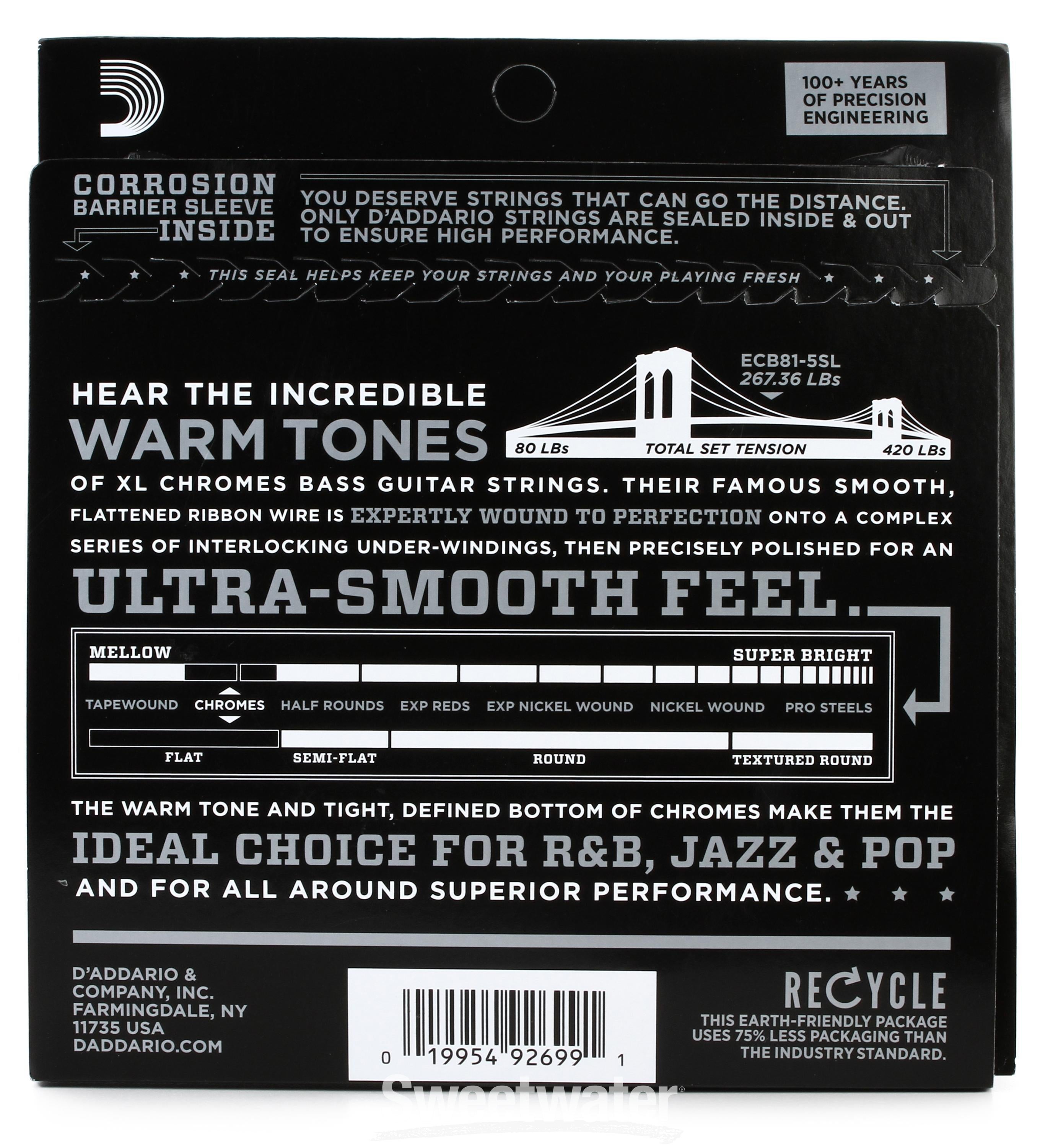 D'Addario XL Chromes Flatwound Bass Guitar Strings -.045 D'Addario XL Chromes Flatwound Bass Guitar Strings -.045