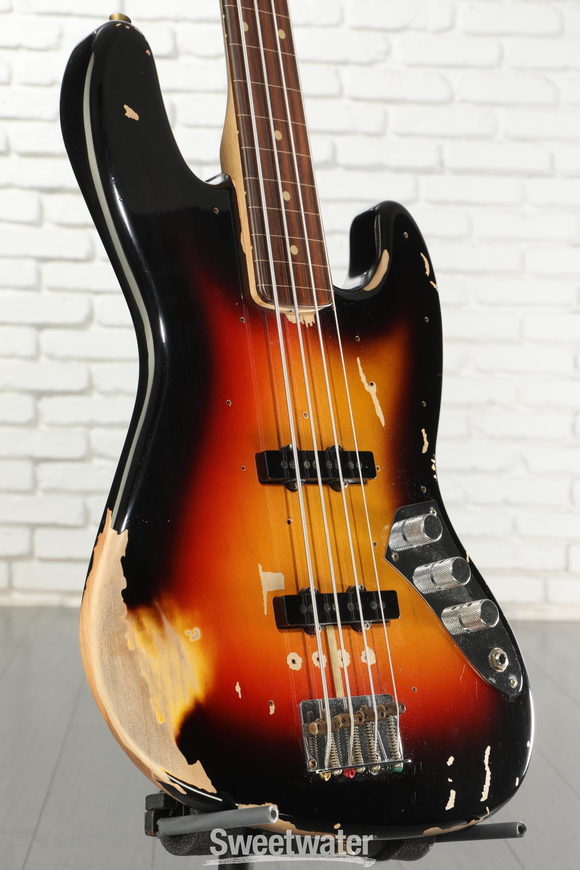 Photo of Fender Custom Shop Jaco Pastorius Relic Fretless Jazz Bass Guitar - 3-color Sunburst
