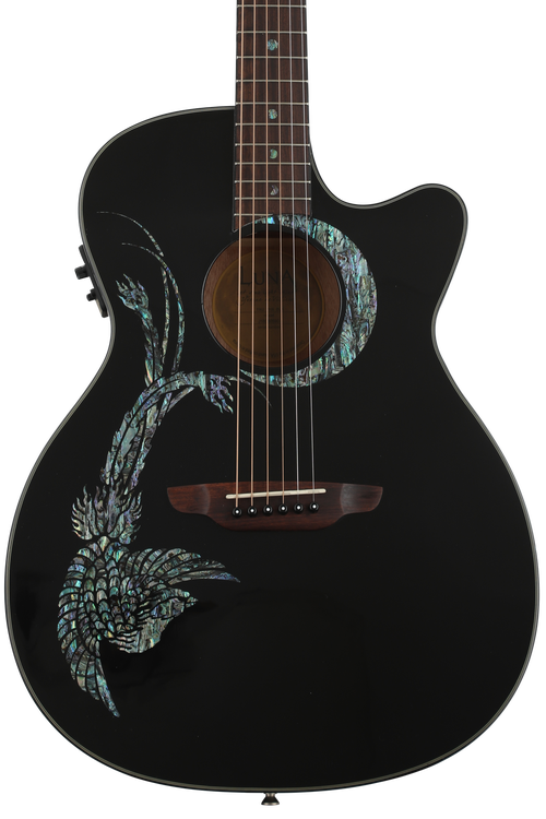 Luna Fauna Phoenix Acoustic electric Guitar Classic Black with Abalone Phoenix Crescent Moon