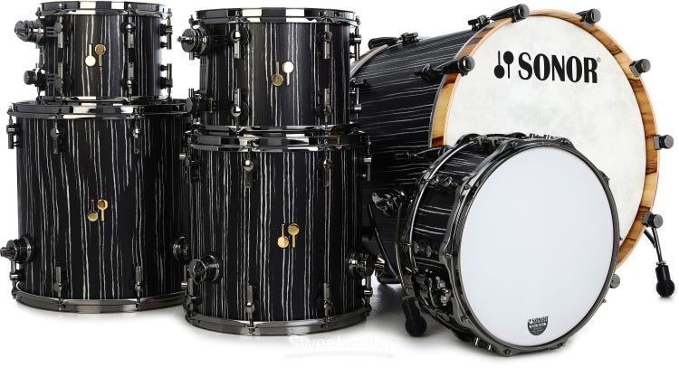 Sonor SQ2 Maple 6-piece Shell Pack - Ebony White Stripes