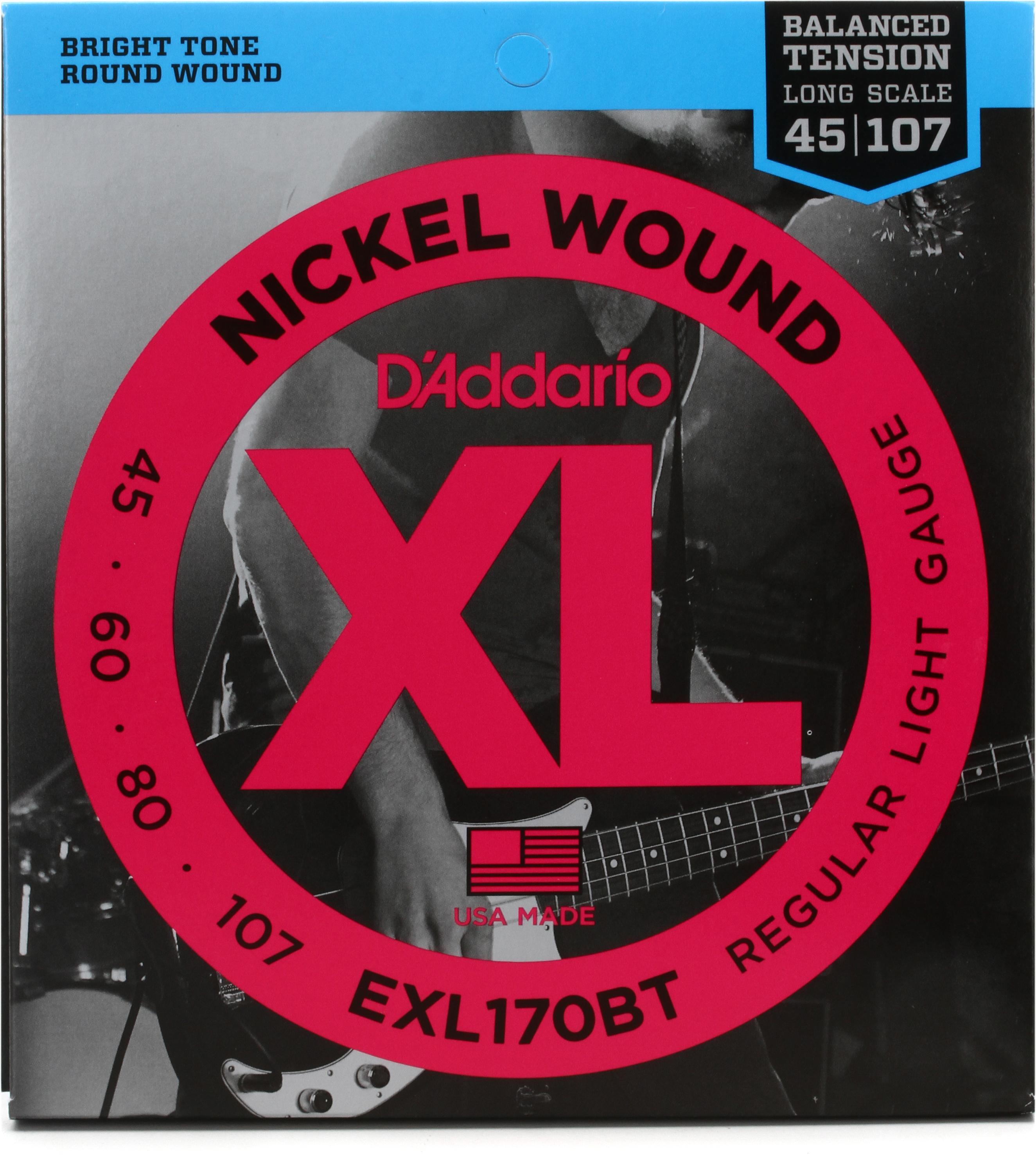 D'Addario EXL170BT Balanced Tension Nickel Wound Bass Guitar Strings -  .045-.107 Regular Light Long Scale | Sweetwater