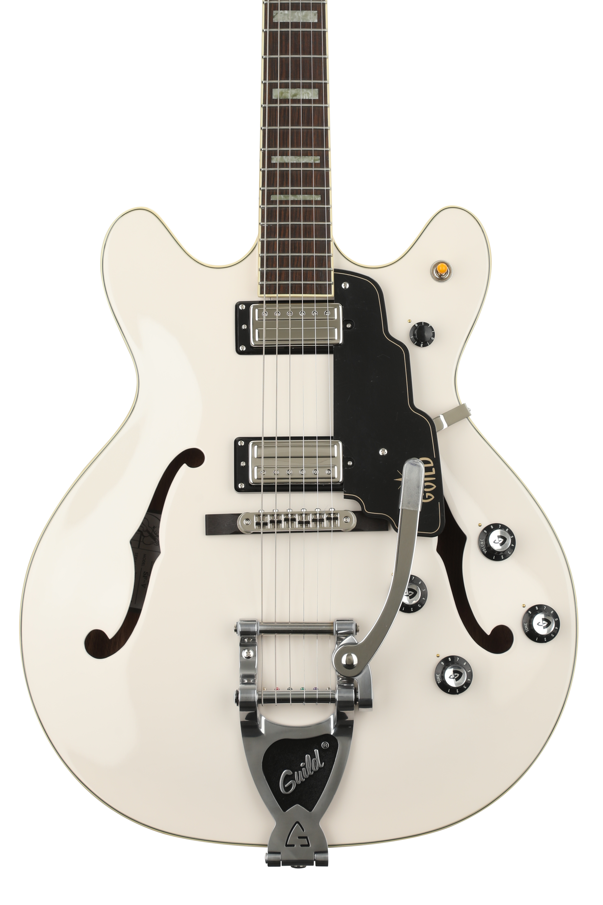 Guild STARFIRE V White セミアコ Guild Starfire V with Guild Vibrato - Snow Crest White | Sweetwater
