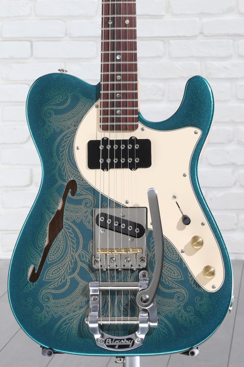 G&L Custom Shop ASAT Classic Thinline Semi-hollowbody Electric Guitar - Paisley Pattern/Emerald Blue