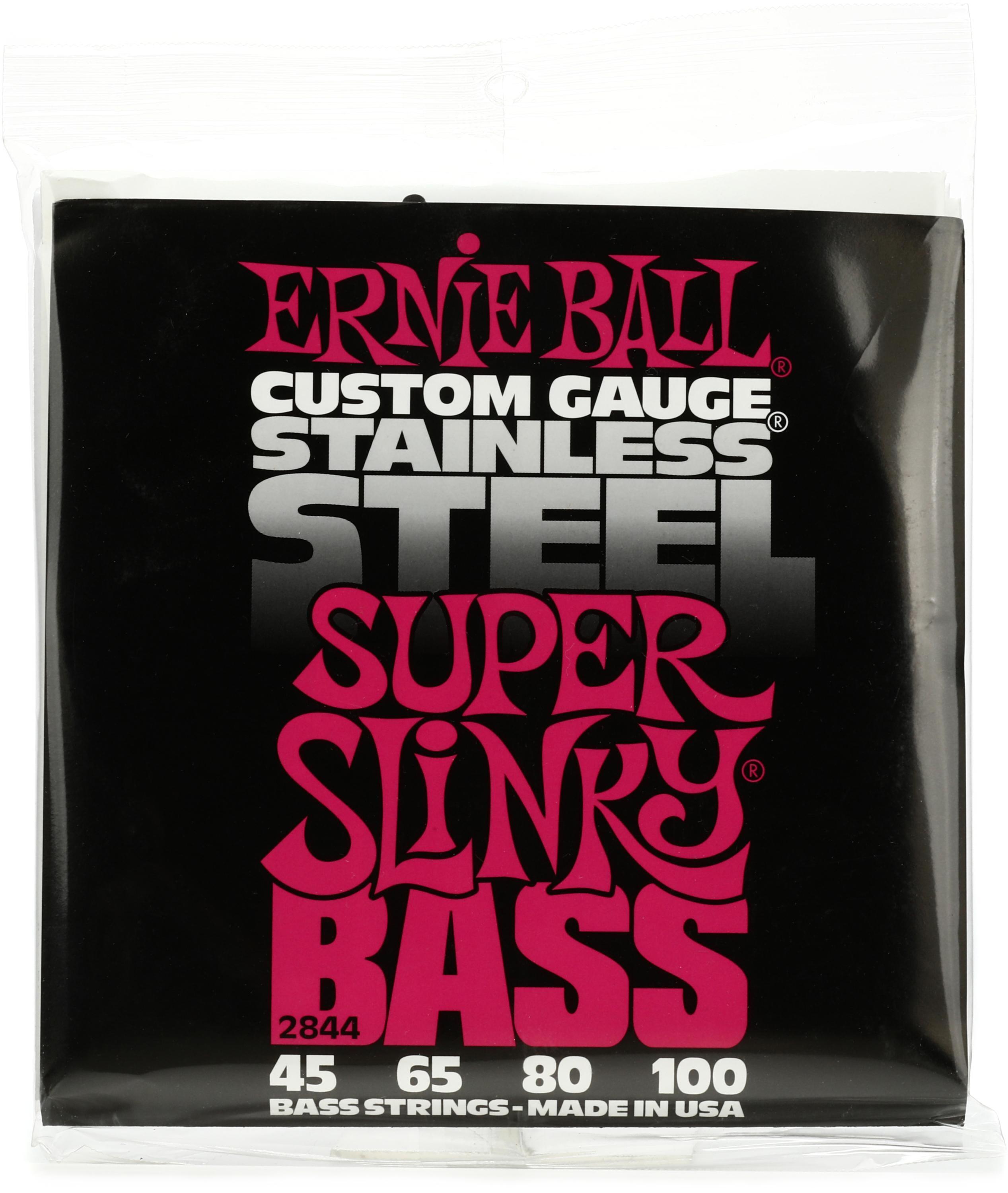 Photo of Ernie Ball 2844 Super Slinky Stainless Steel Electric Bass Guitar Strings - .045-.100