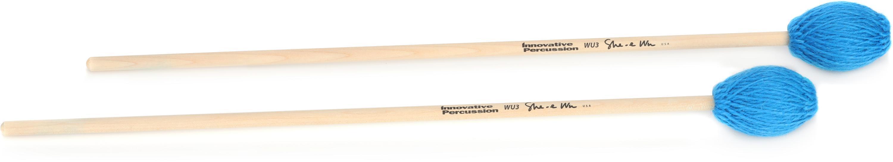 Photo of Innovative Percussion WU3 She-e Wu Medium Marimba Mallets - Electric Blue Yarn - Birch