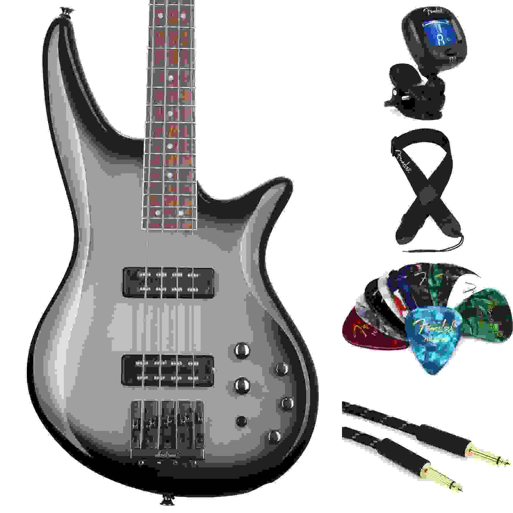 Jackson Spectra JS3 Bass Guitar Essentials Bundle Silverburst