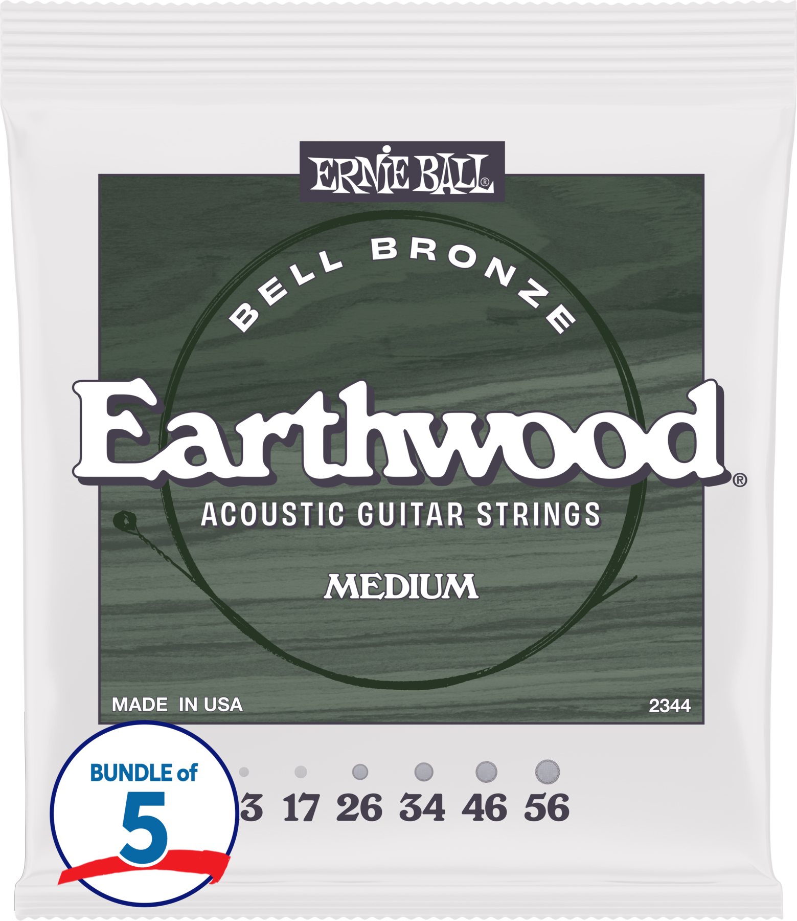 Photo of Ernie Ball Earthwood Bell Bronze Acoustic Guitar Strings (5 Pack) - .013-.056 Medium