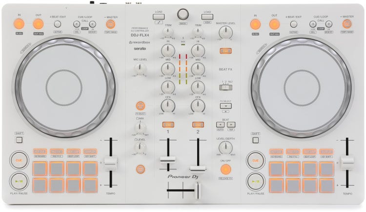 Pioneer DJ DDJ-FLX4 2-deck rekordbox and Serato DJ Controller - White, Limited Edition