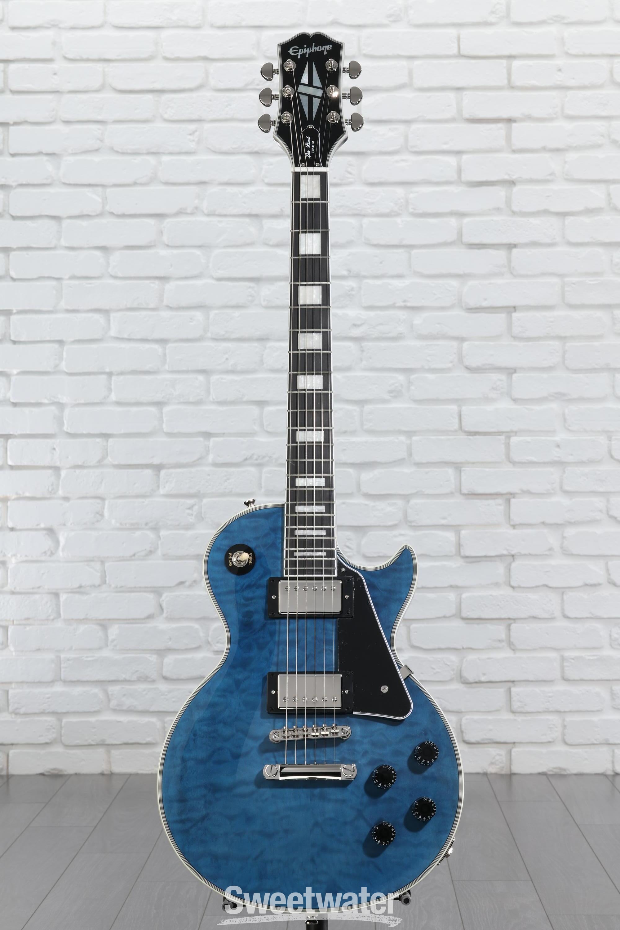 ギター Epiphone LesPaul Custom Quilt Viper Blue Epiphone Les Paul Custom Electric Guitar - Viper Blue