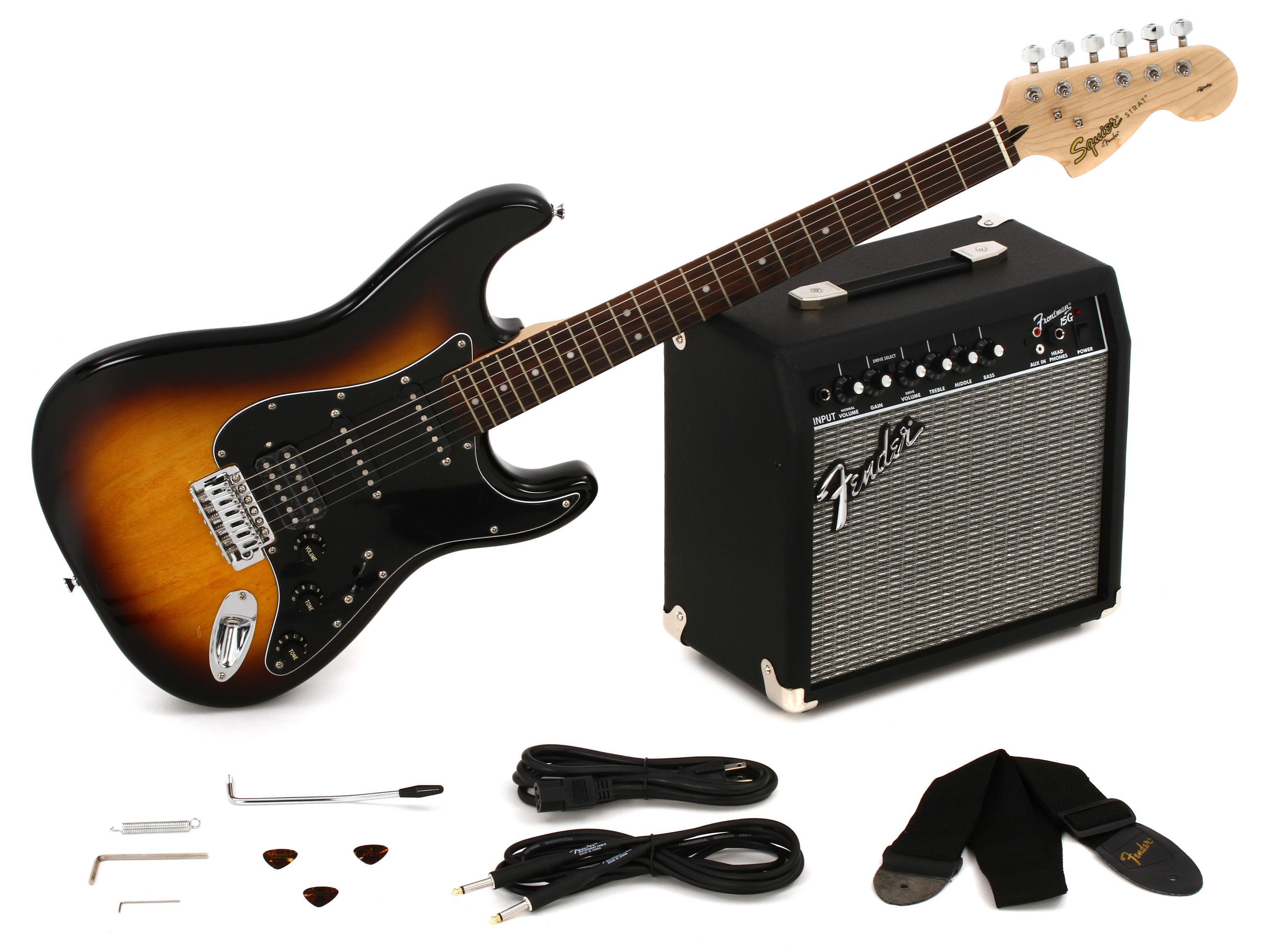 Squier affinity stratocaster hss deals pack brown sunburst