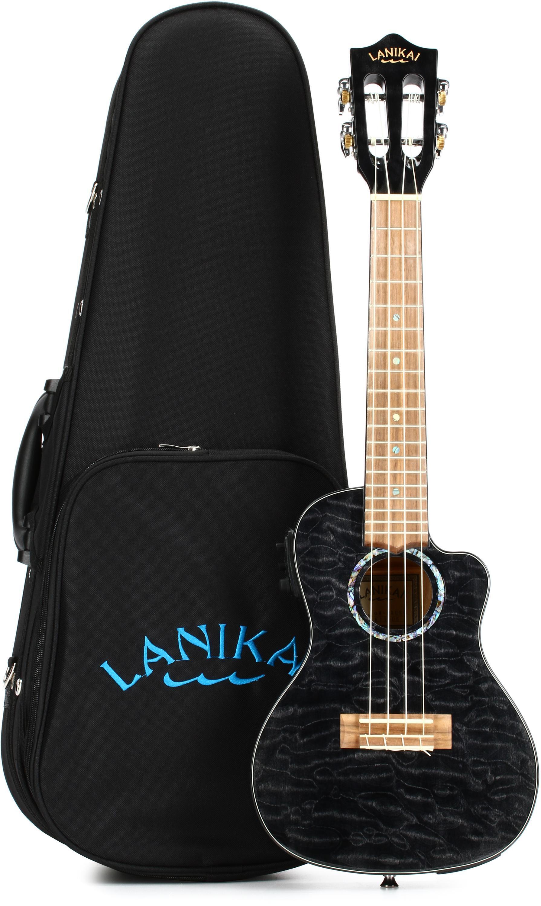 Lanikai QM-BKCEC Concert Ukulele with Cutaway & Electronics - Black Stain