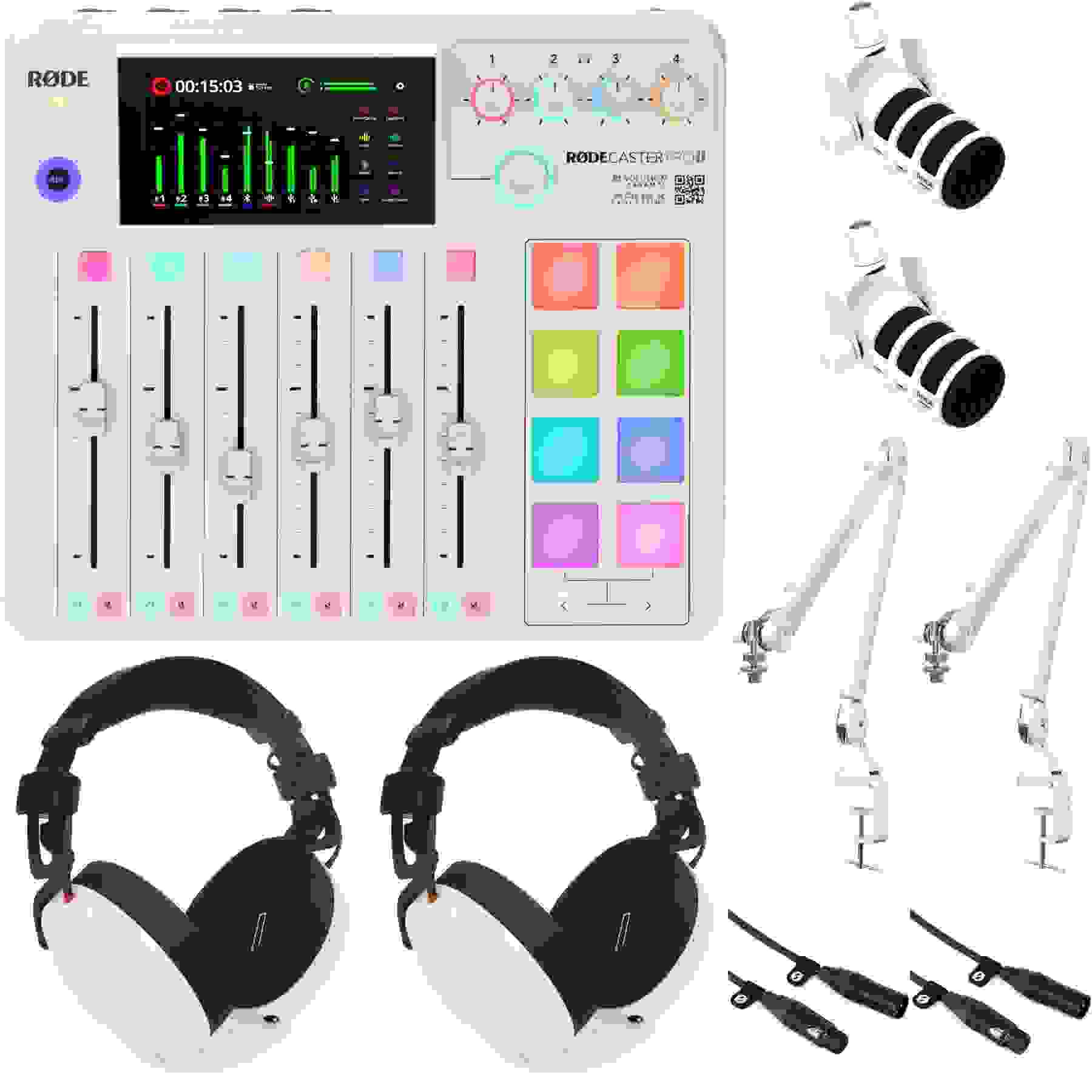 Rode RODECaster Pro II and PodMic 2-person Podcast Kit - White | Sweetwater