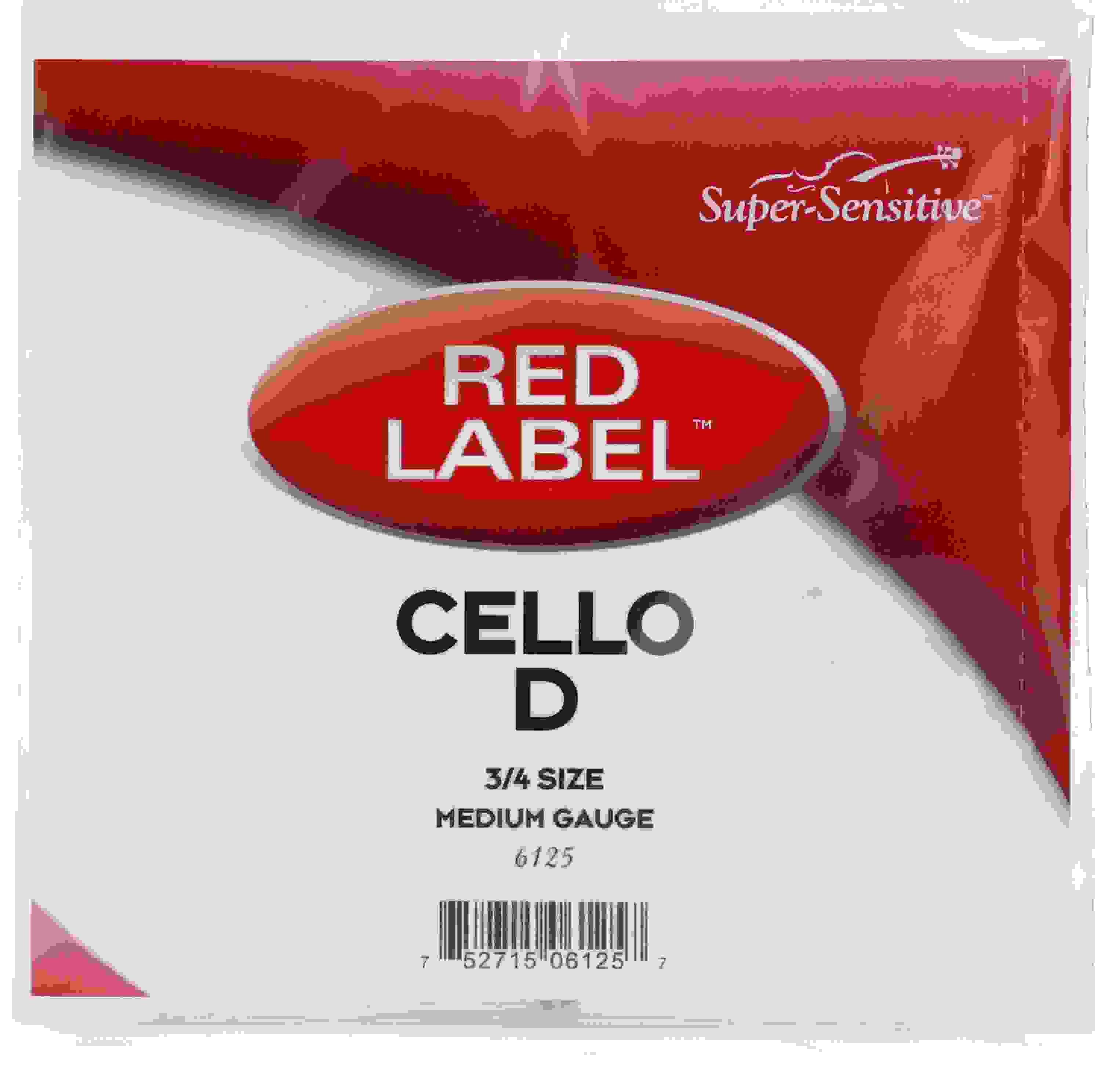Super-Sensitive 6125 Red Label Cello D String - 3/4 Size