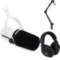 Photo of Shure MV7+ Hybrid Podcast Microphone with Desktop Mic Boom Stand and Headphones - White
