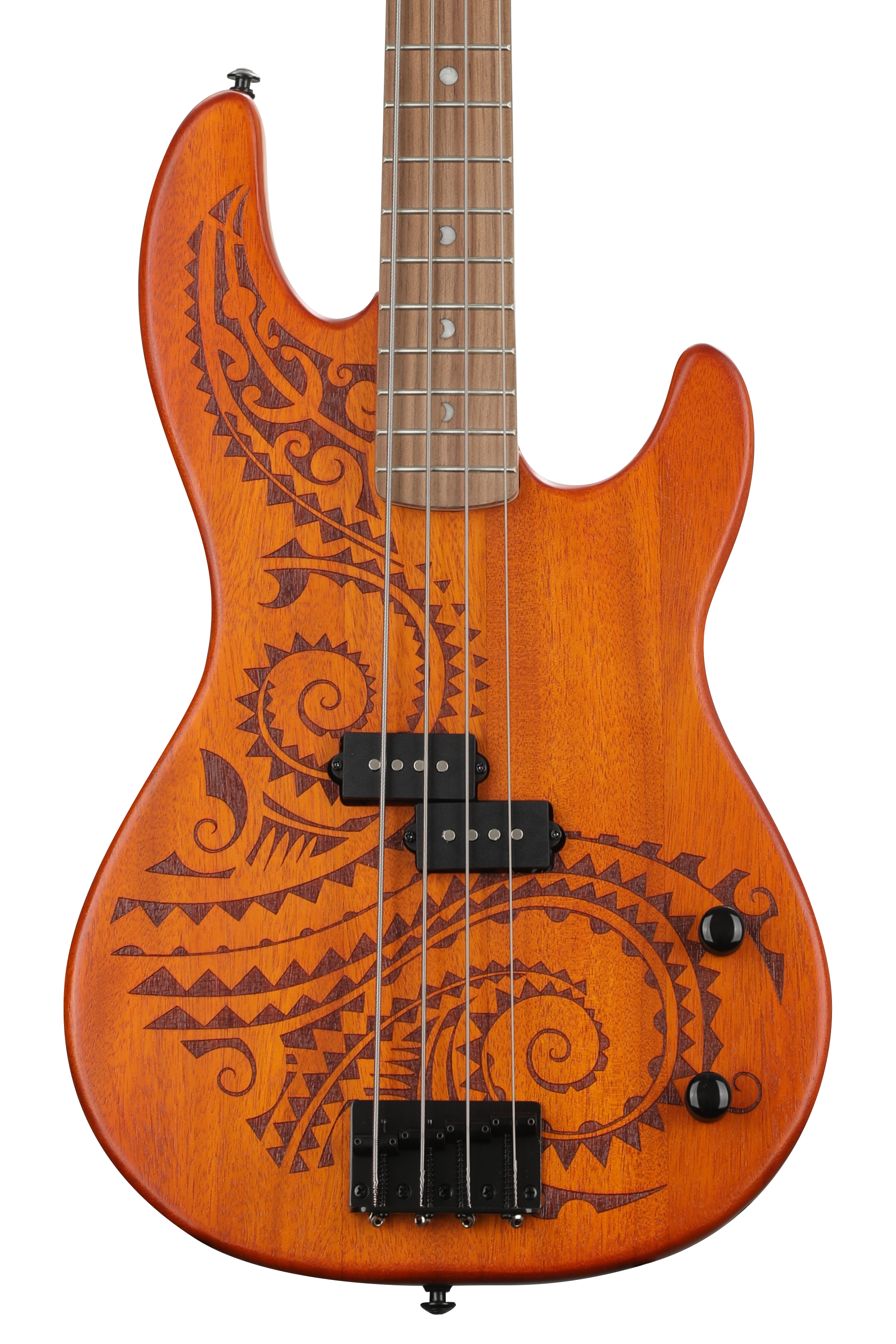 Luna Tattoo 34-inch Scale Bass Guitar - Satin Natural