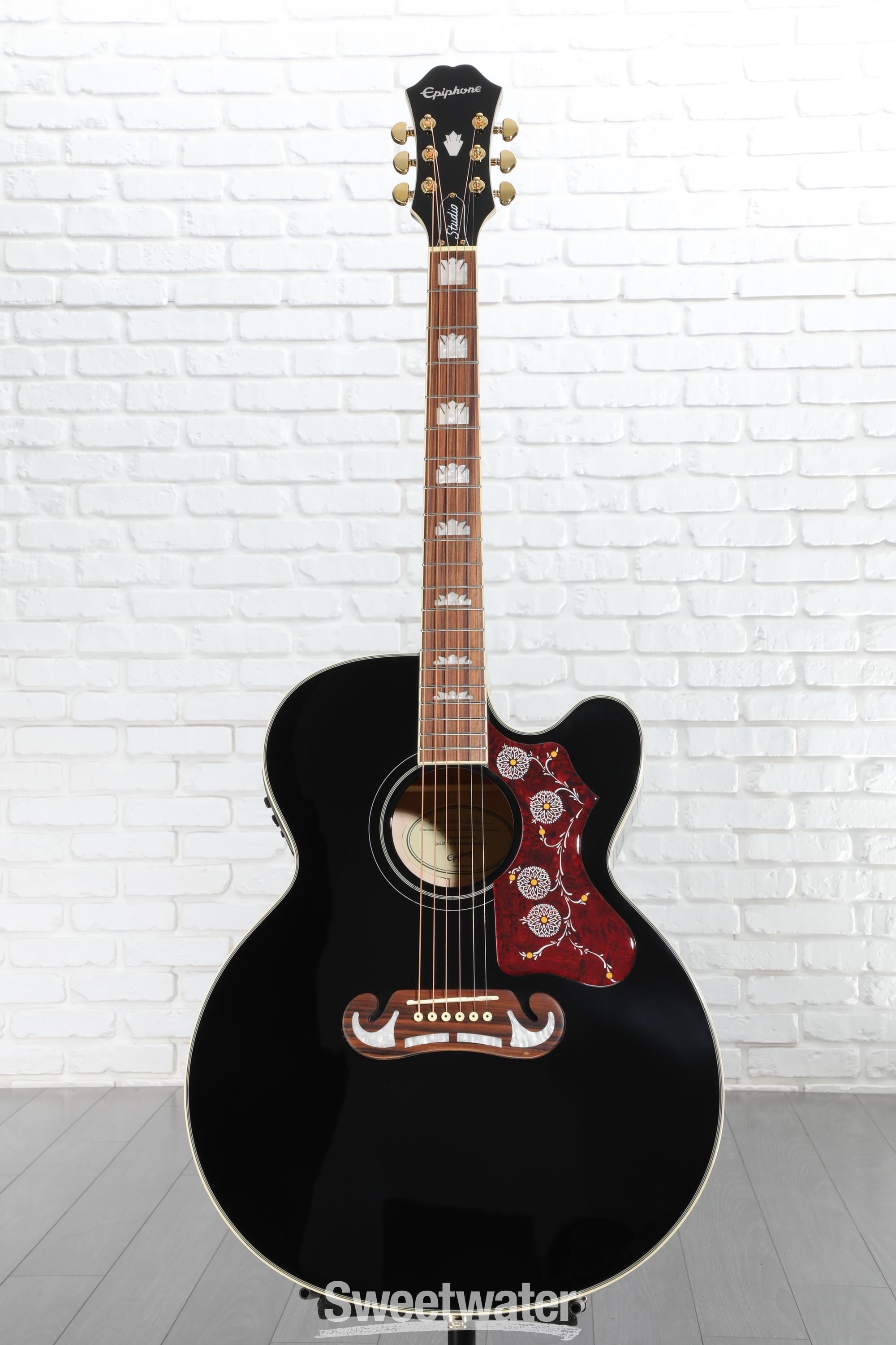 Epiphone J-200EC Studio Acoustic-Electric Guitar - Black | Sweetwater