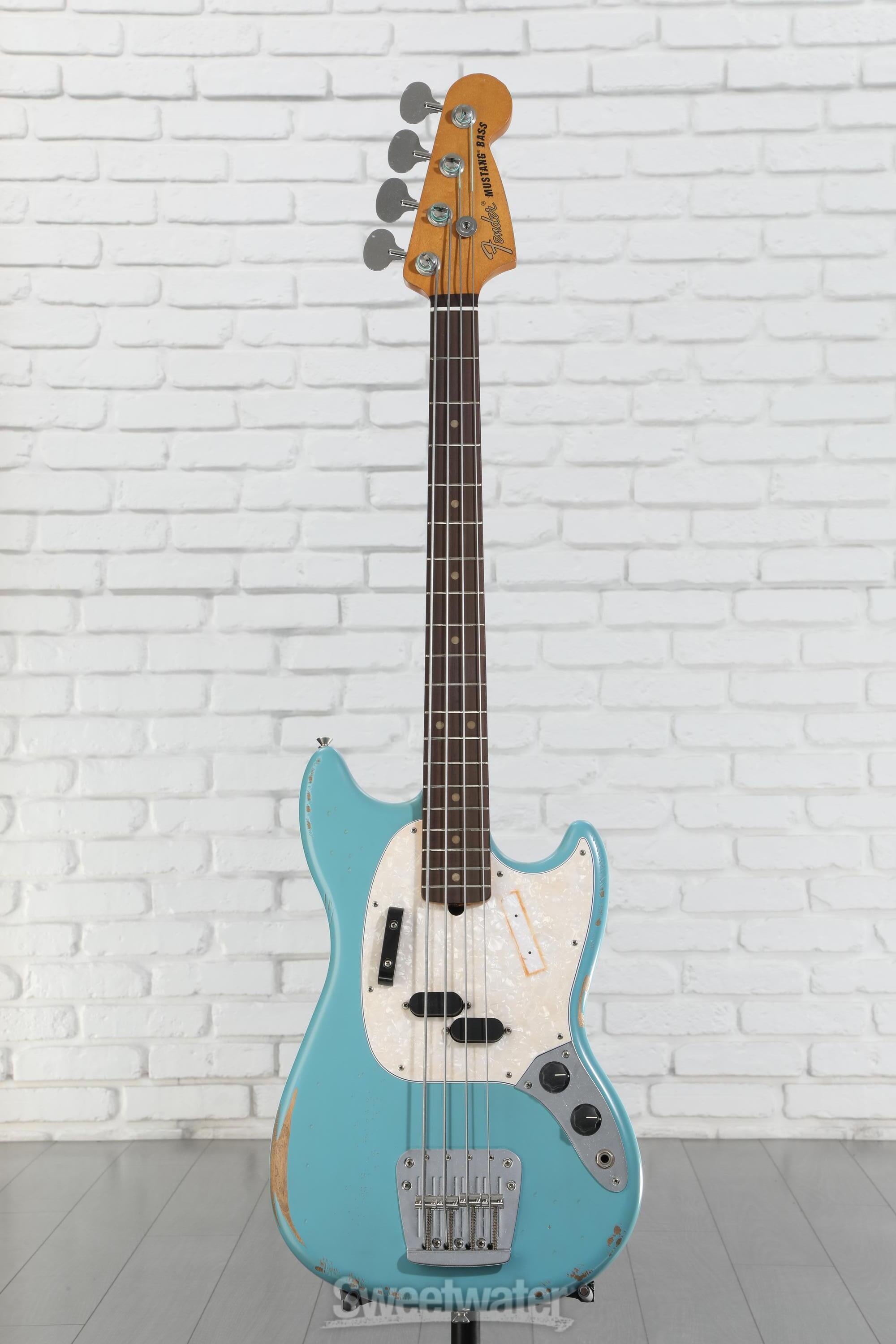 Fender JMJ Road Worn Mustang Bass Guitar - Faded Daphne Blue