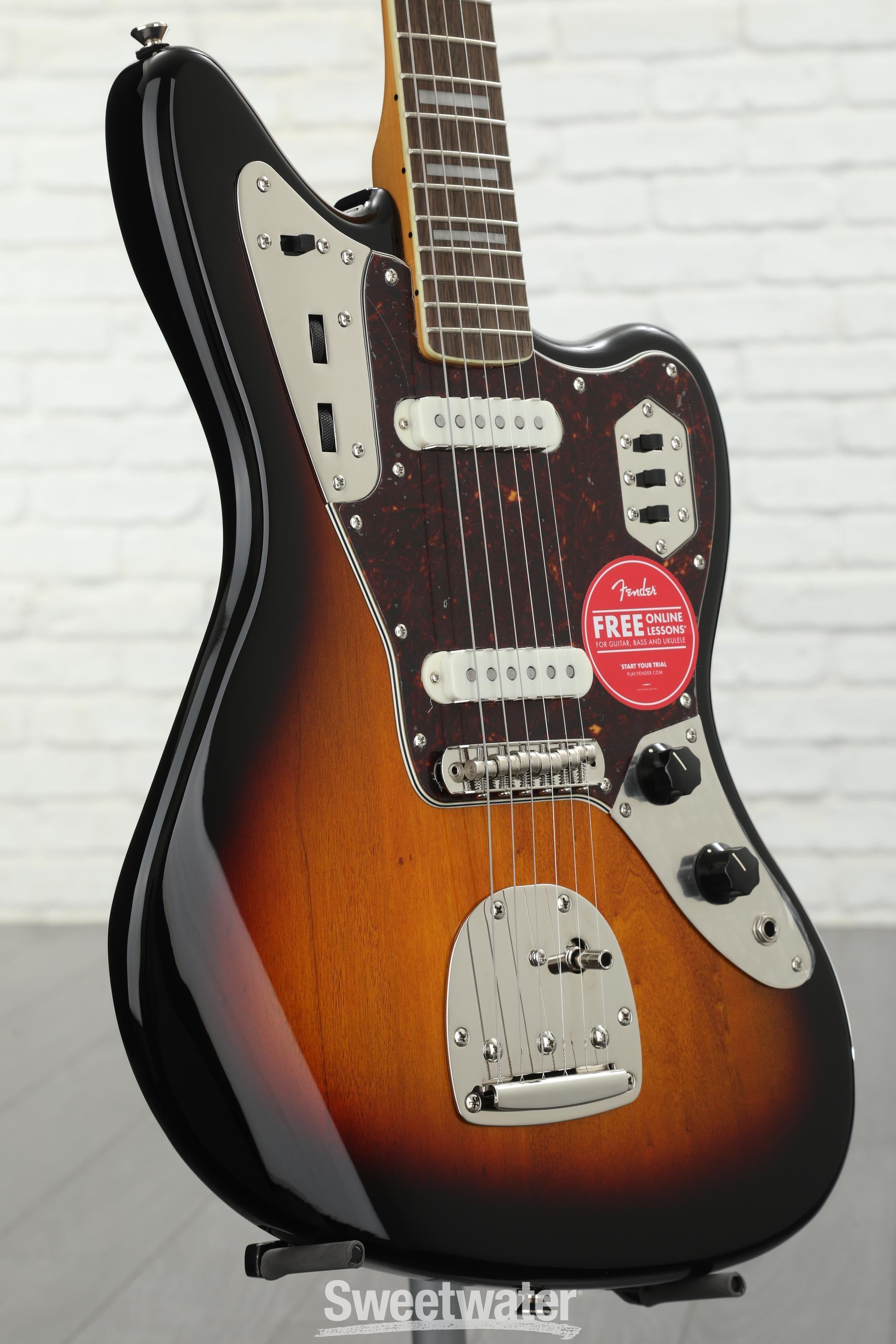 Squier Classic Vibe '70s Jaguar - 3-Tone Sunburst | Sweetwater Squier Classic Vibe '70s Jaguar - 3-Tone Sunburst | Sweetwater