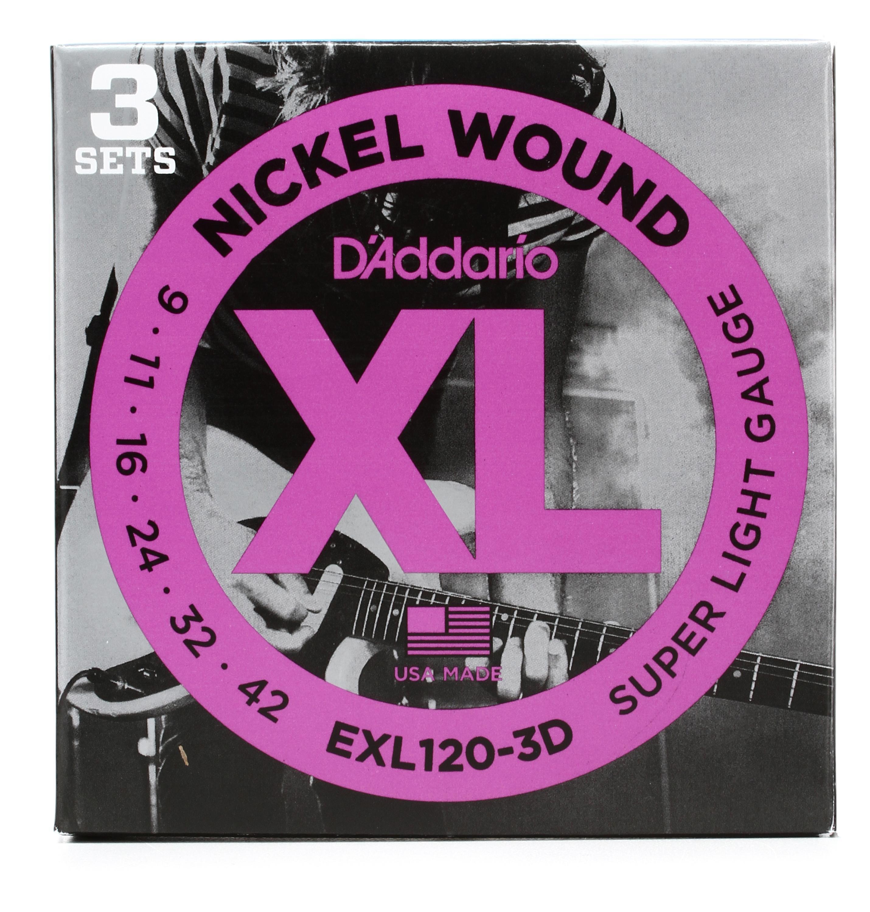 Bundled Item: D'Addario EXL120 XL Nickel Wound Electric Guitar Strings - .009-.042 Super Light (3-pack)
