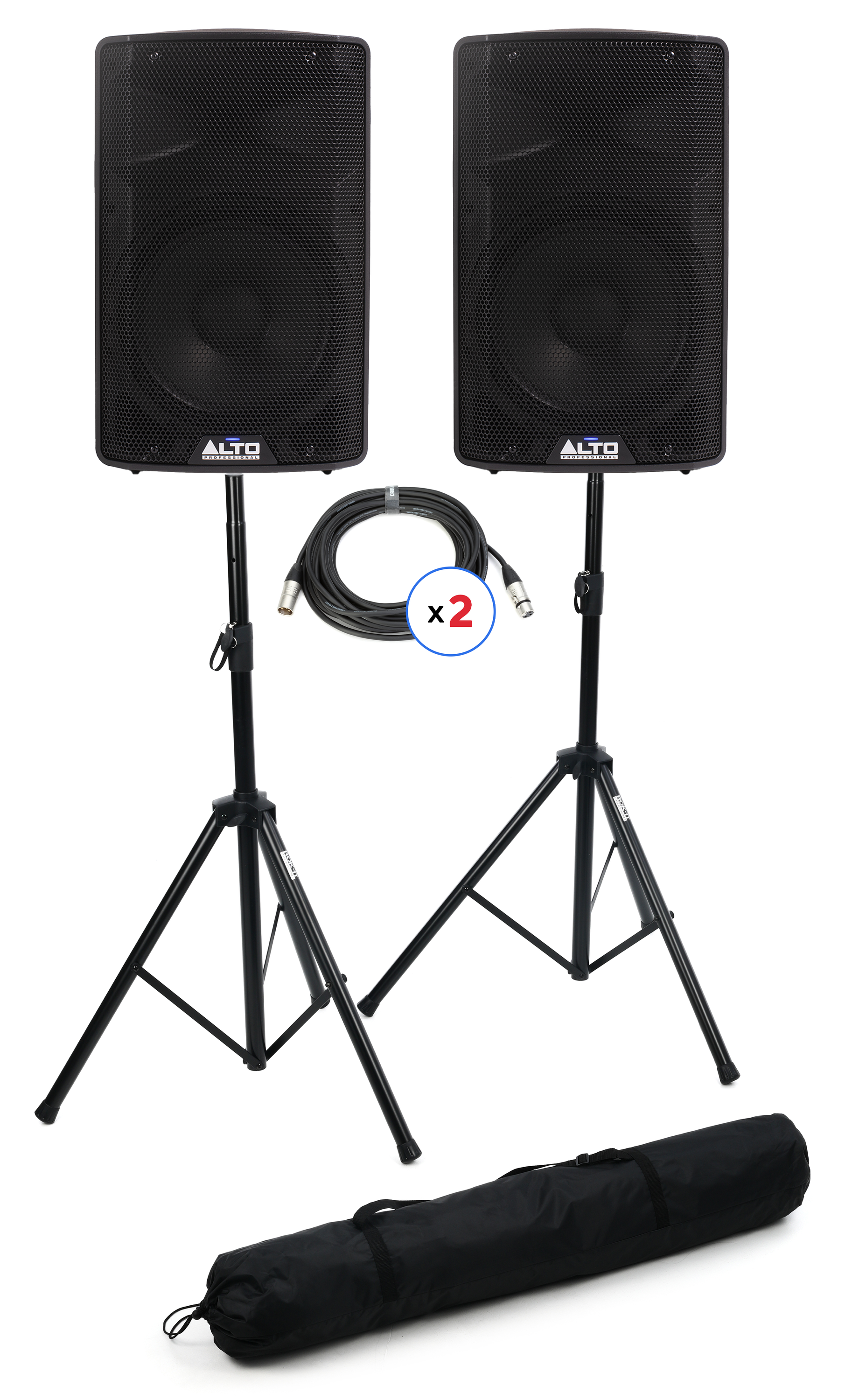 Photo of Alto Professional TX408 350-watt 8-inch Powered Speaker Pair with Stands and Cables