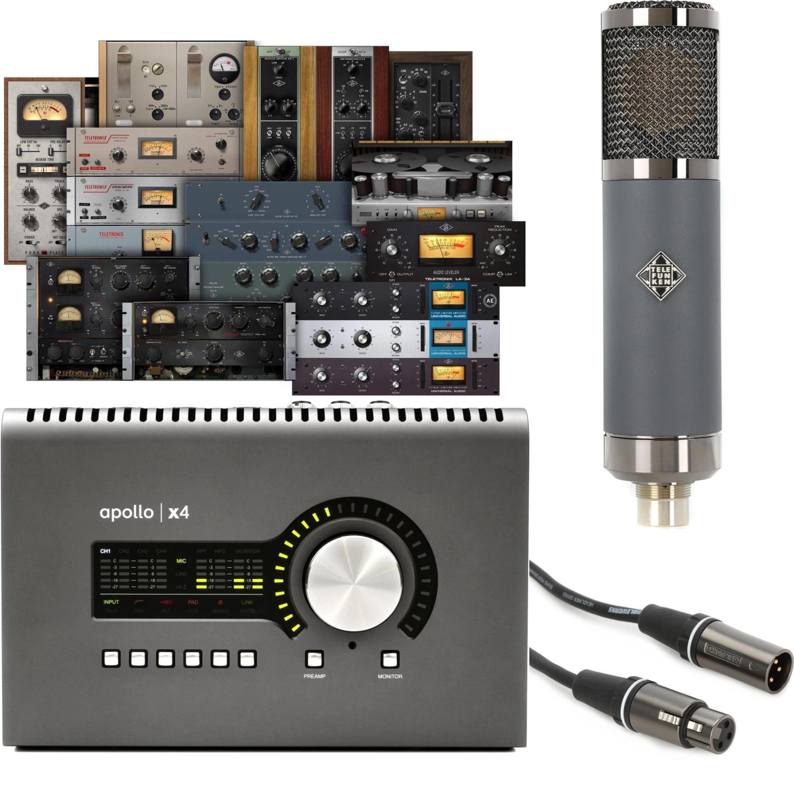 Universal Audio Apollo x4 Heritage Edition 12x18 Thunderbolt 3 Audio  Interface with Telefunken TF51 Tube Condenser Microphone