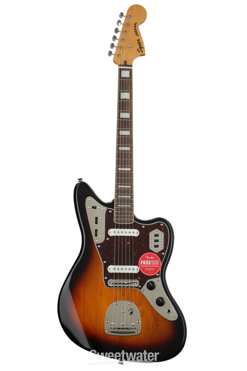 Squier Classic Vibe '70s Jaguar - 3-Tone Sunburst | Sweetwater Squier Classic Vibe '70s Jaguar - 3-Tone Sunburst | Sweetwater