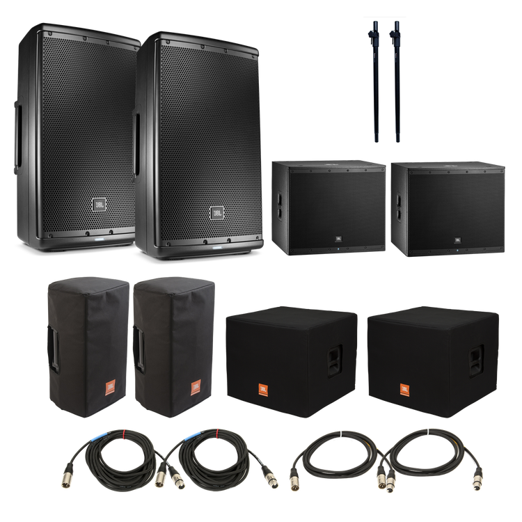 JBL EON612/EON618S Pair w/Poles, Covers, and Cables | Sweetwater JBL EON612/EON618S Pair w/Poles, Covers, and Cables | Sweetwater