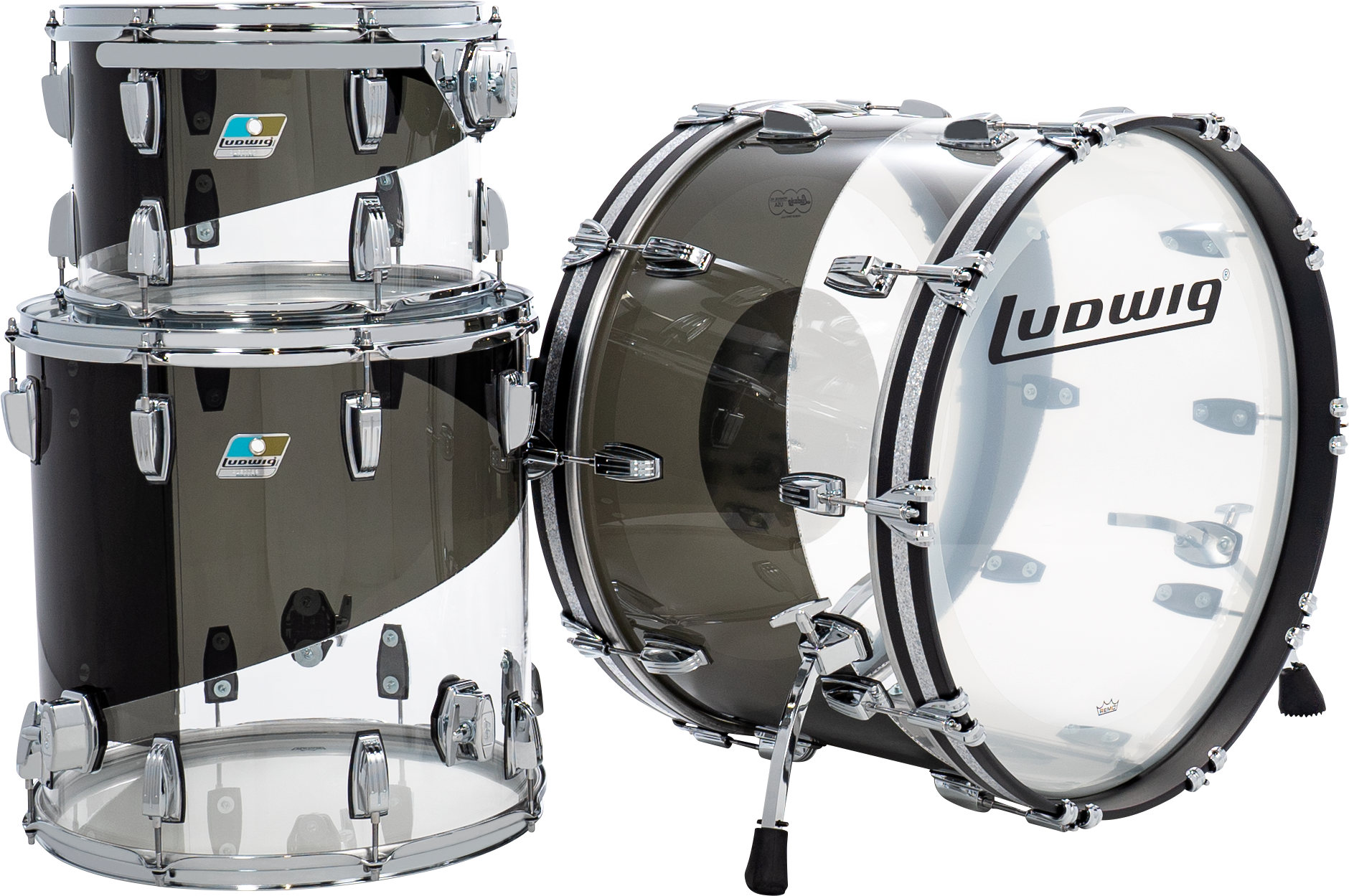 Ludwig Vistalite Fab 3 piece Shell Pack Black Smoke Clear