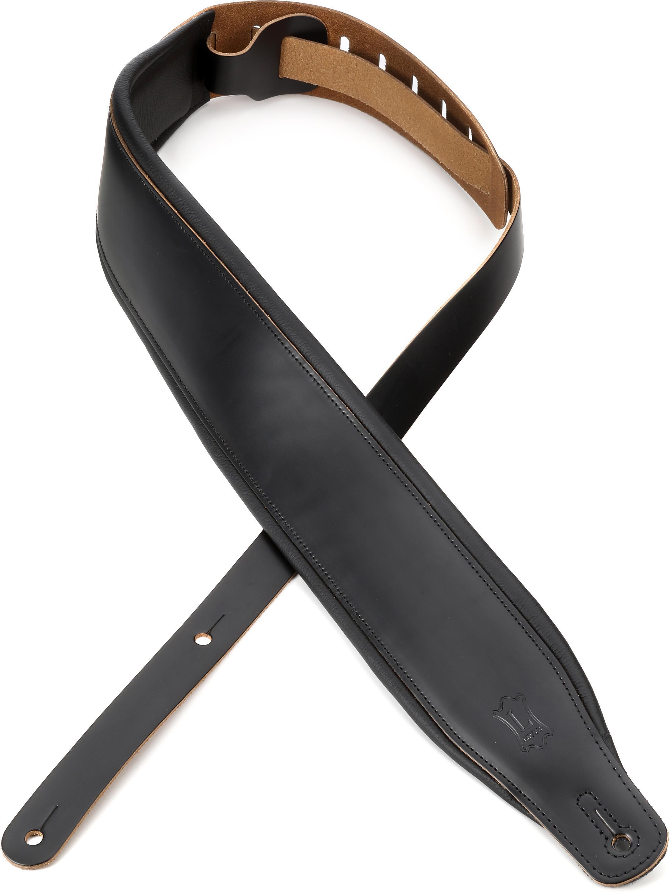 Photo of Levy's Amped Leather Series Extra-long Guitar Strap - Black