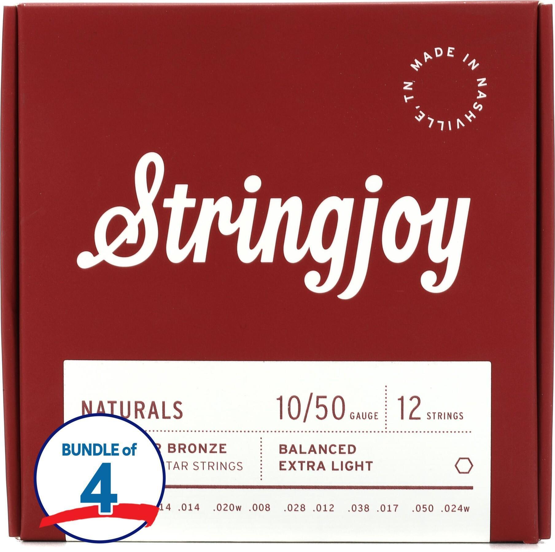 Photo of Stringjoy Naturals Phosphor Bronze 12-string Acoustic Guitar Strings (4 Pack) - Extra Light Gauge (.010 - .050)