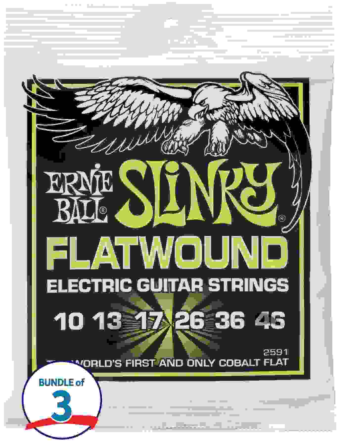 Ernie Ball 2591 Regular Slinky Flatwound Electric Guitar Strings - .010-.046 (3-pack)