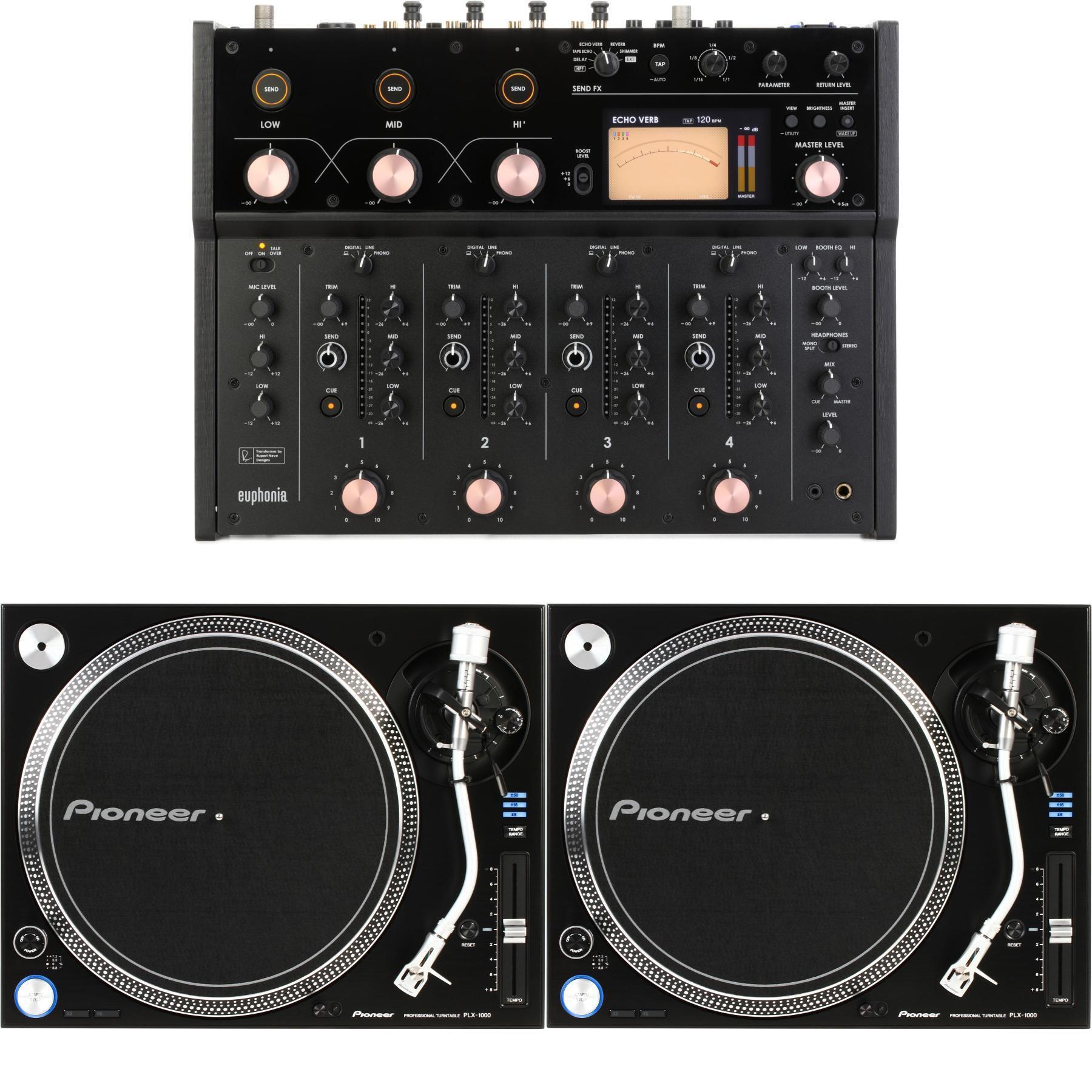 AlphaTheta Euphonia 4-channel Rotary Mixer and Pioneer DJ PLX-1000  Professional Turntables | Sweetwater